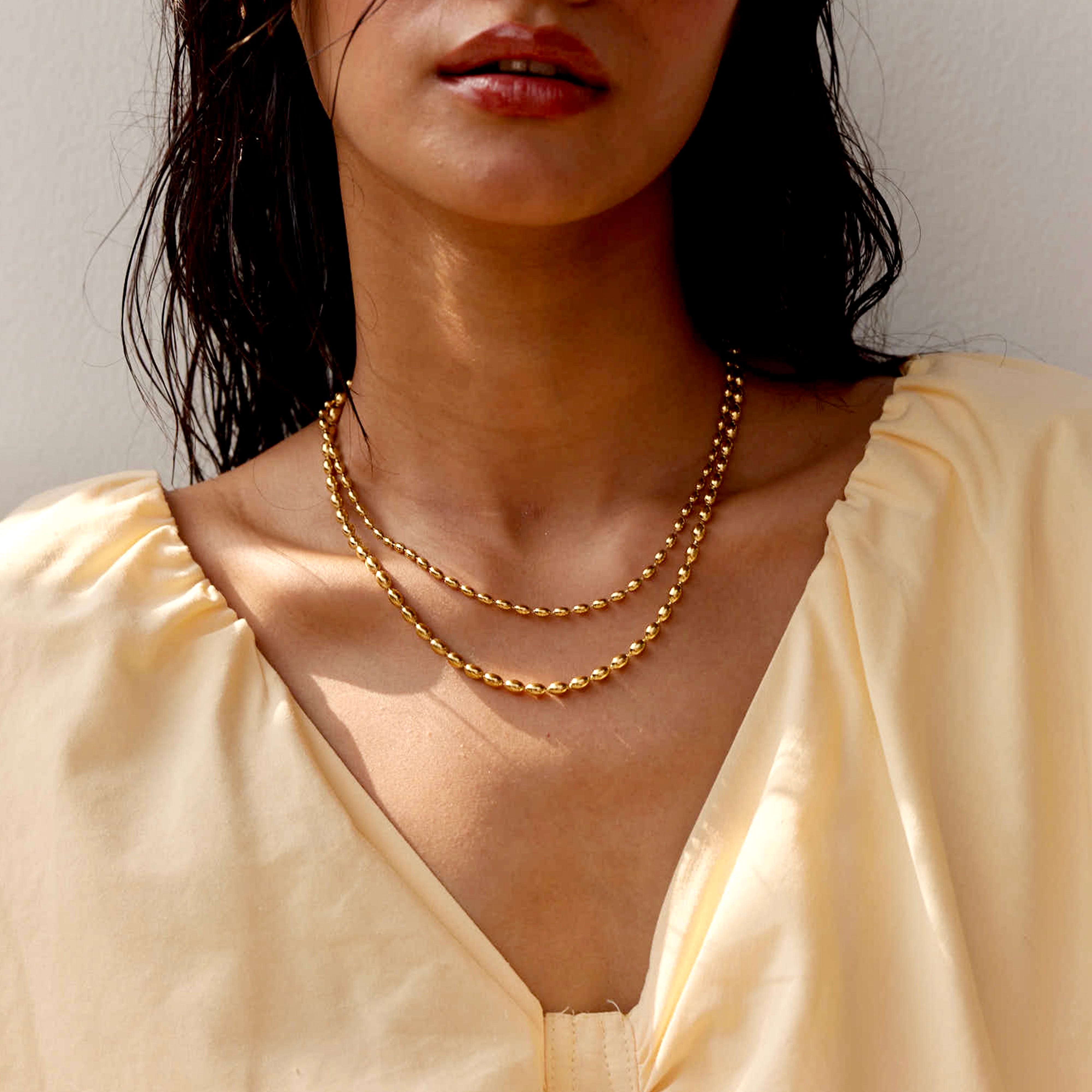 Emas Gold Beaded Layered Necklace in 18K Gold Plated