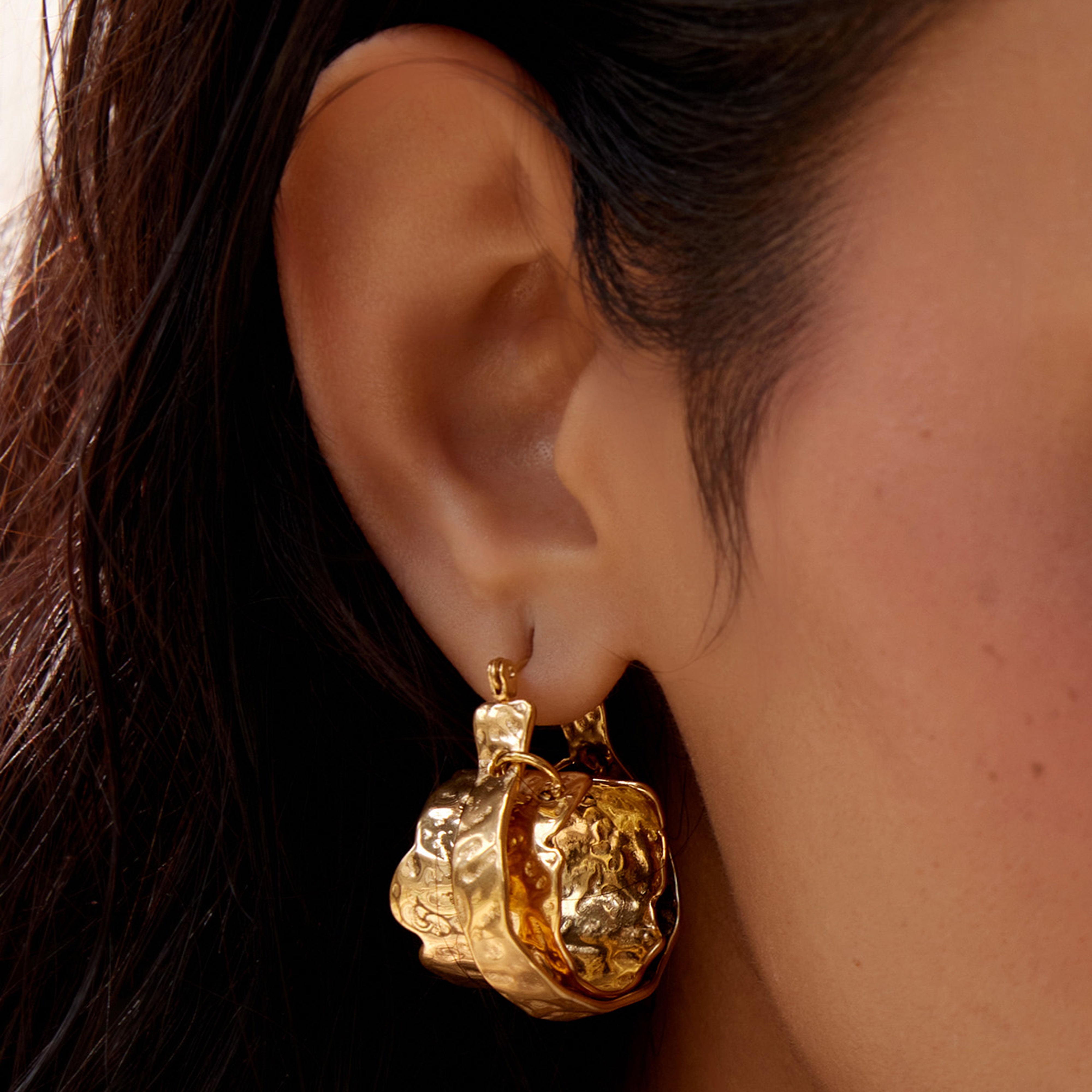 Canggu Double Layered Textured Earrings in 18K Gold Plated