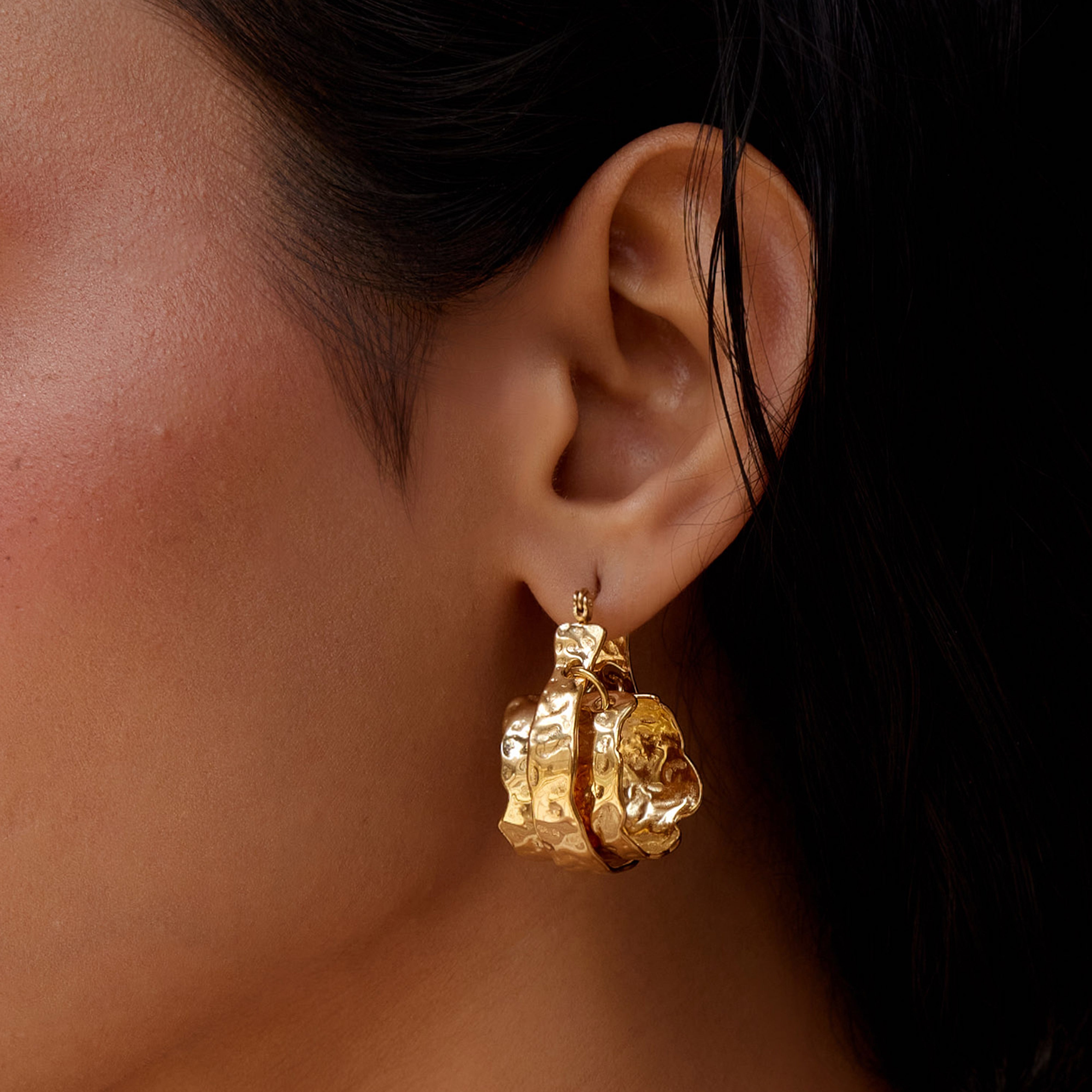 Canggu Double Layered Textured Earrings in 18K Gold Plated