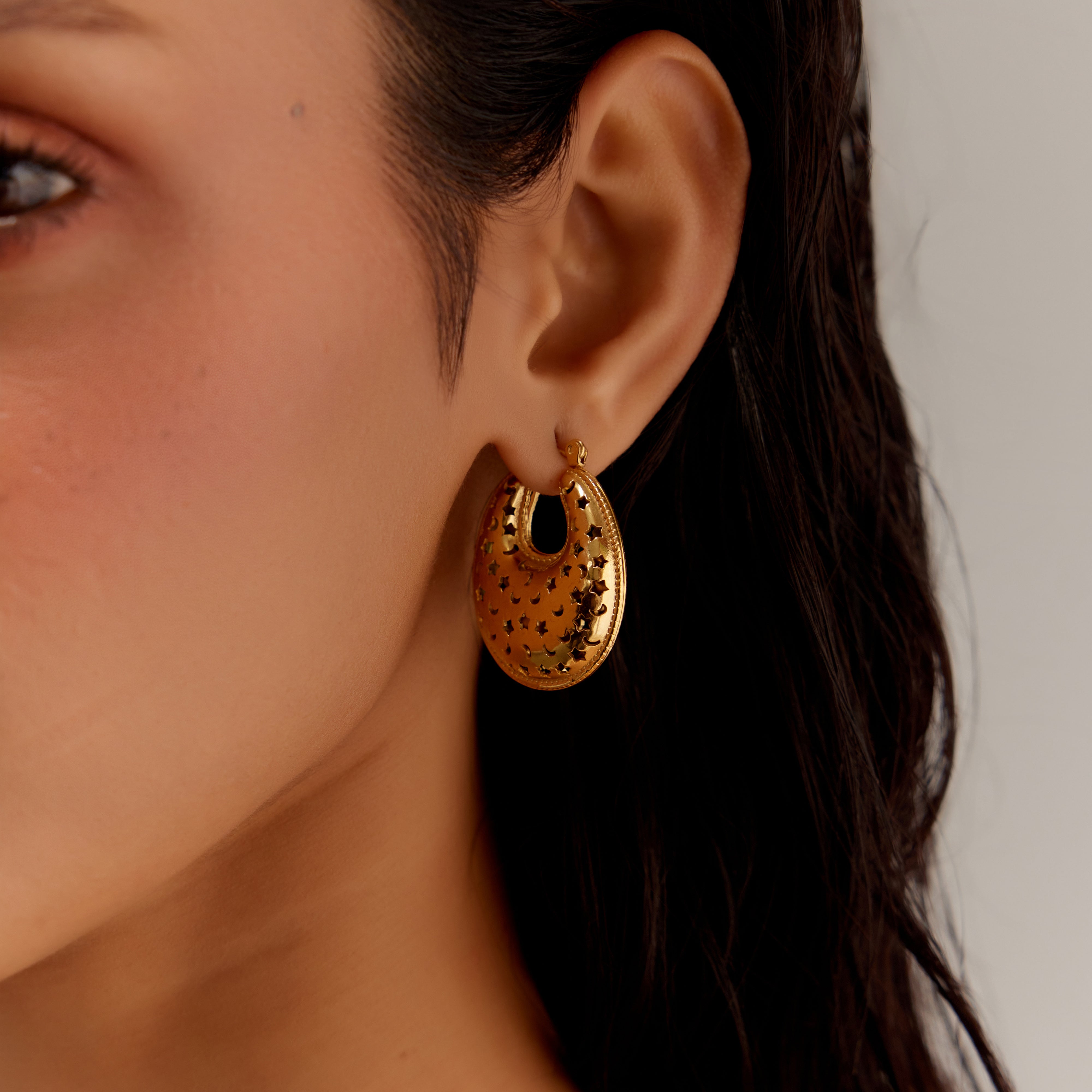 Starry Nightfall Hoop Earrings in 18K Gold Plated