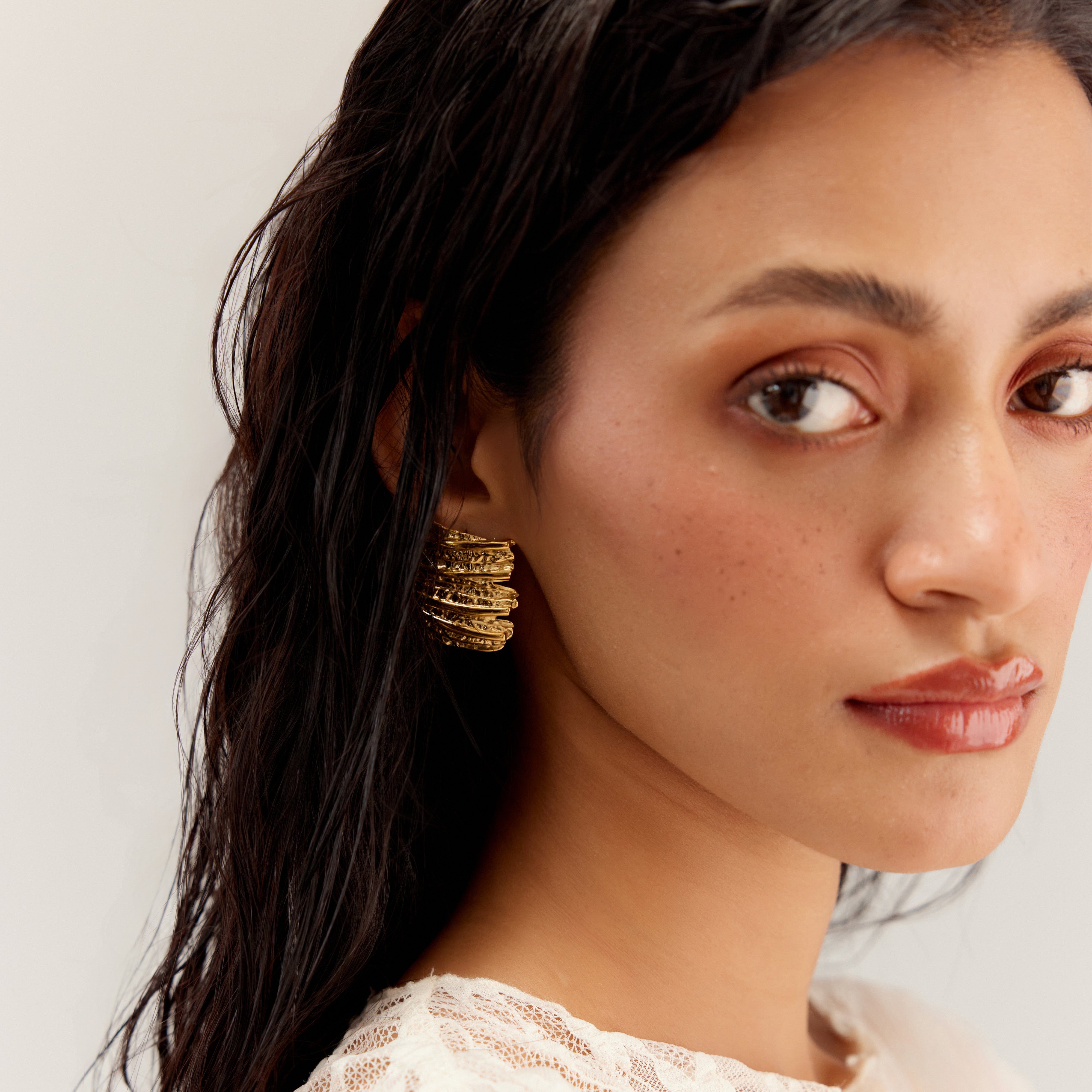 Dewi Demure Textured Earrings in 18K Gold Plated