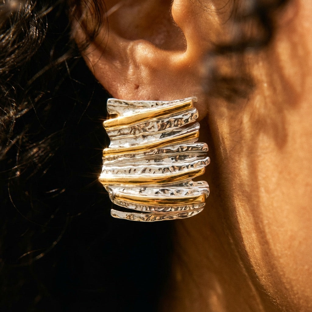 Salora Earrings – Mixed Metals Textured Statement Drops