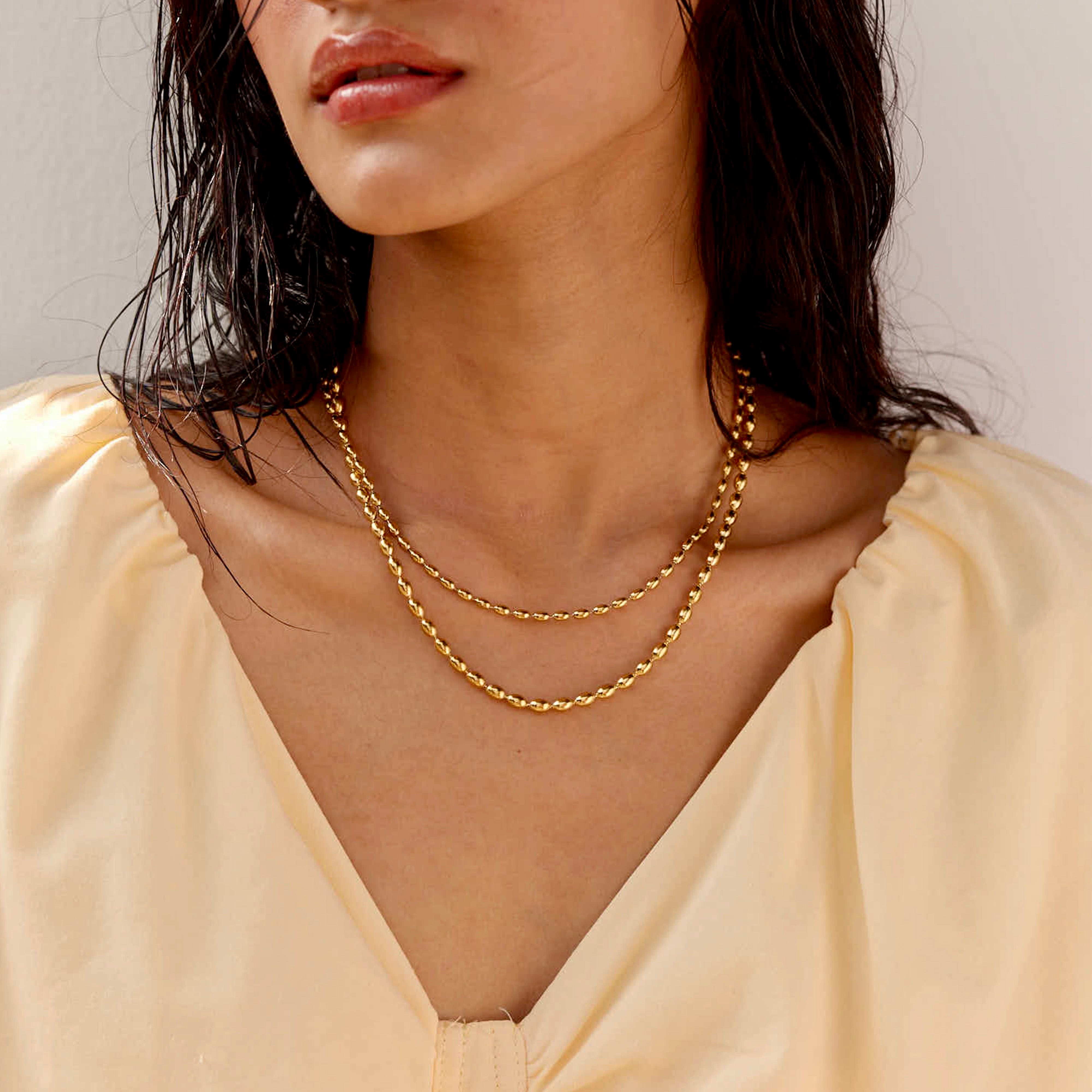 Emas Gold Beaded Layered Necklace in 18K Gold Plated