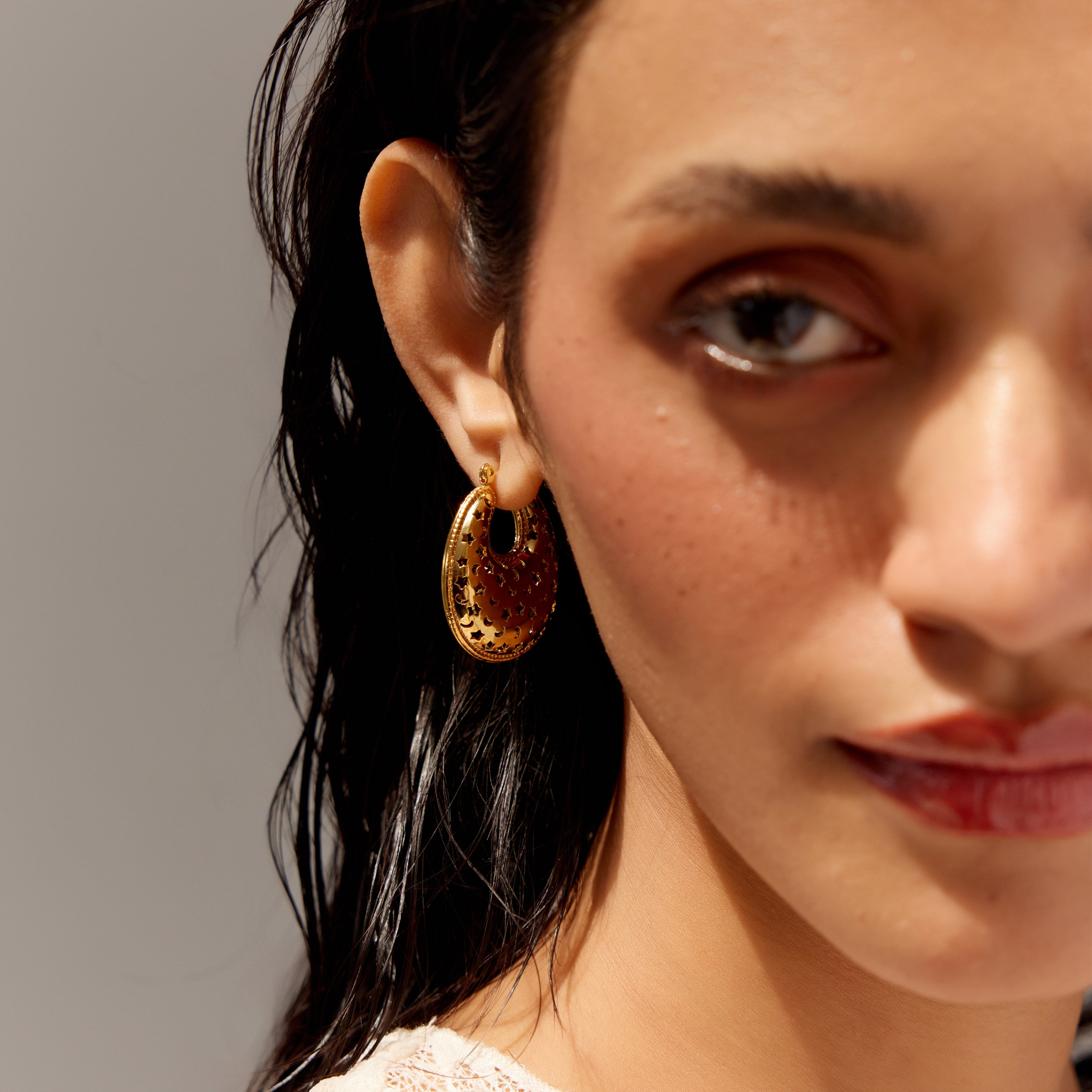 Starry Nightfall Hoop Earrings in 18K Gold Plated