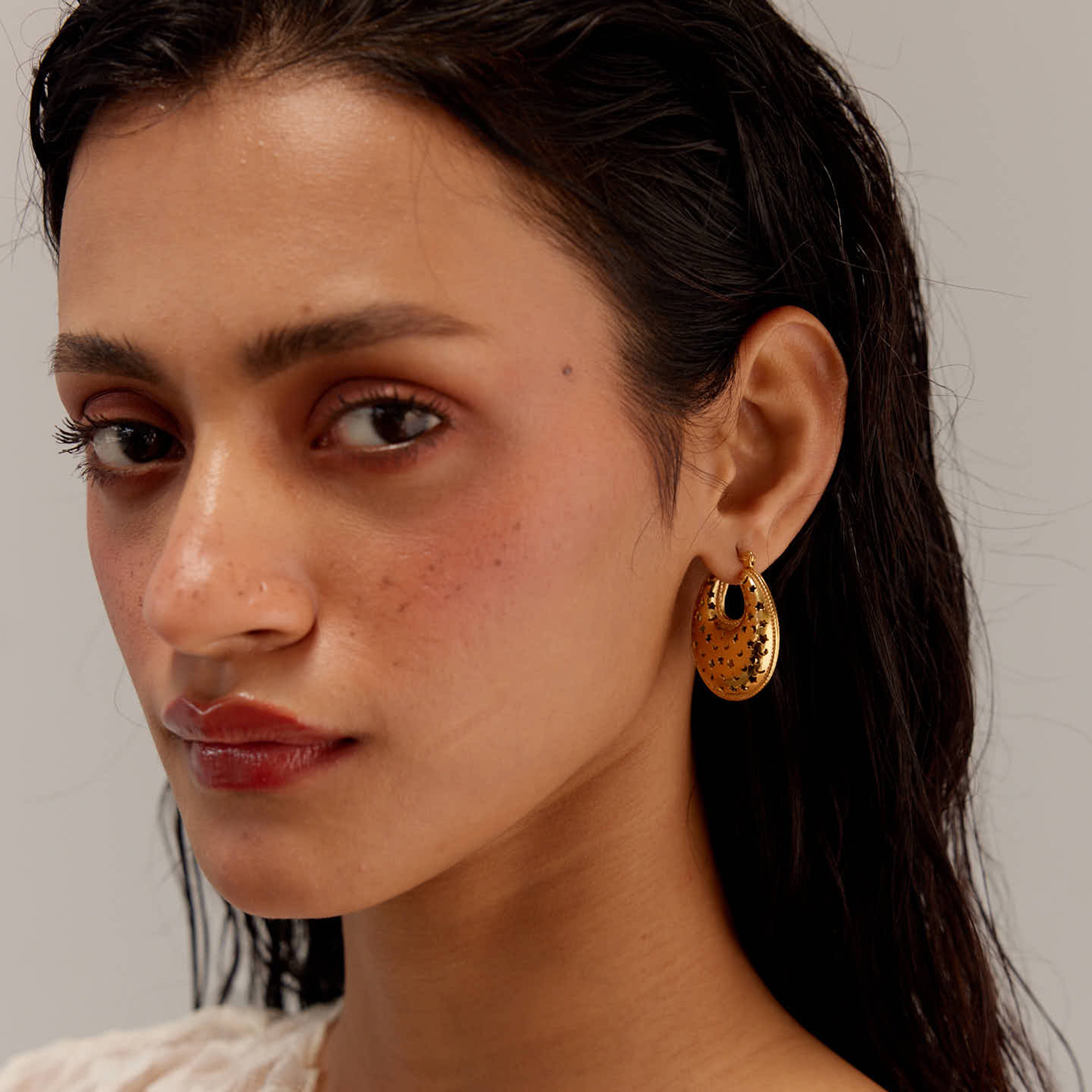 Starry Nightfall Hoop Earrings in 18K Gold Plated
