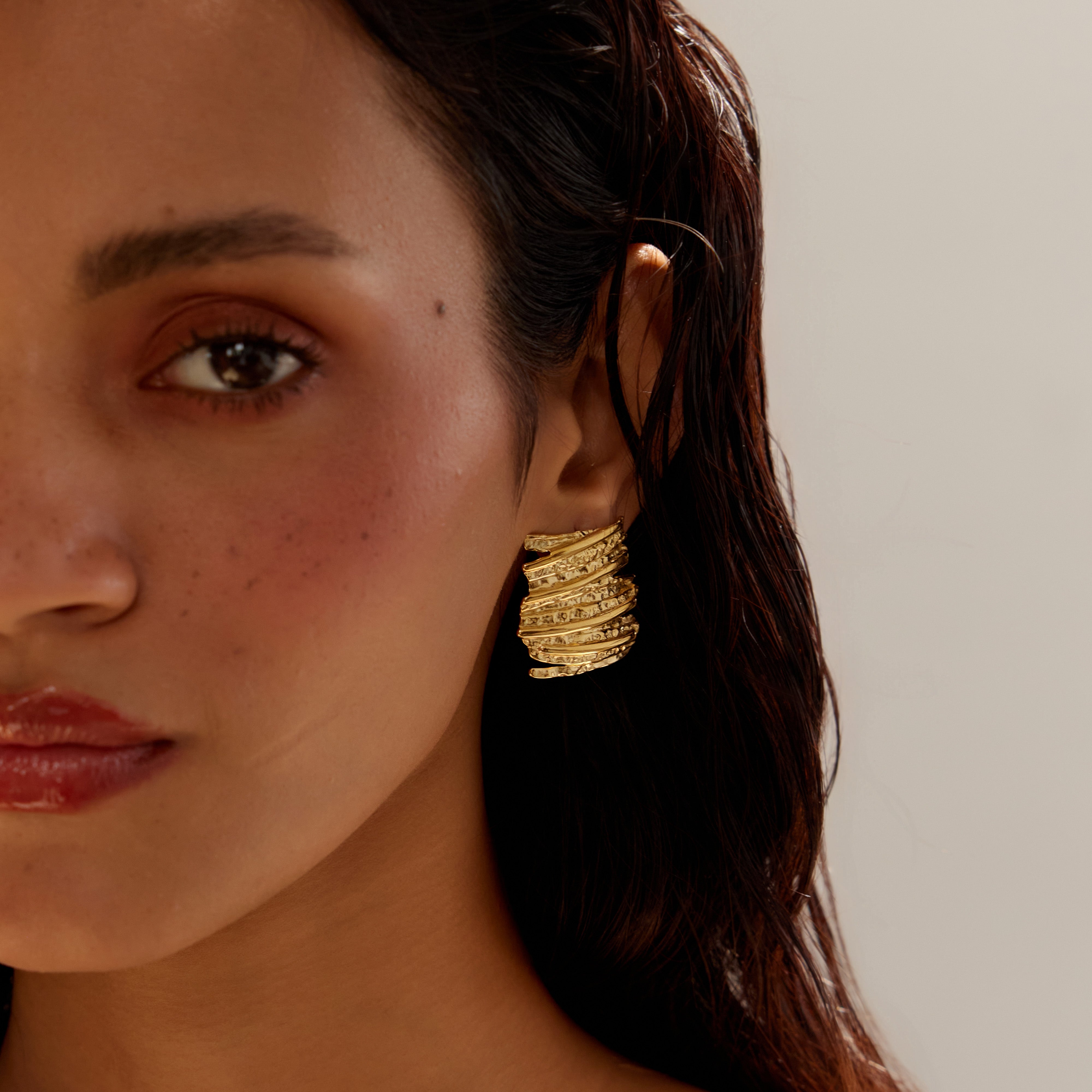 Dewi Demure Textured Earrings in 18K Gold Plated