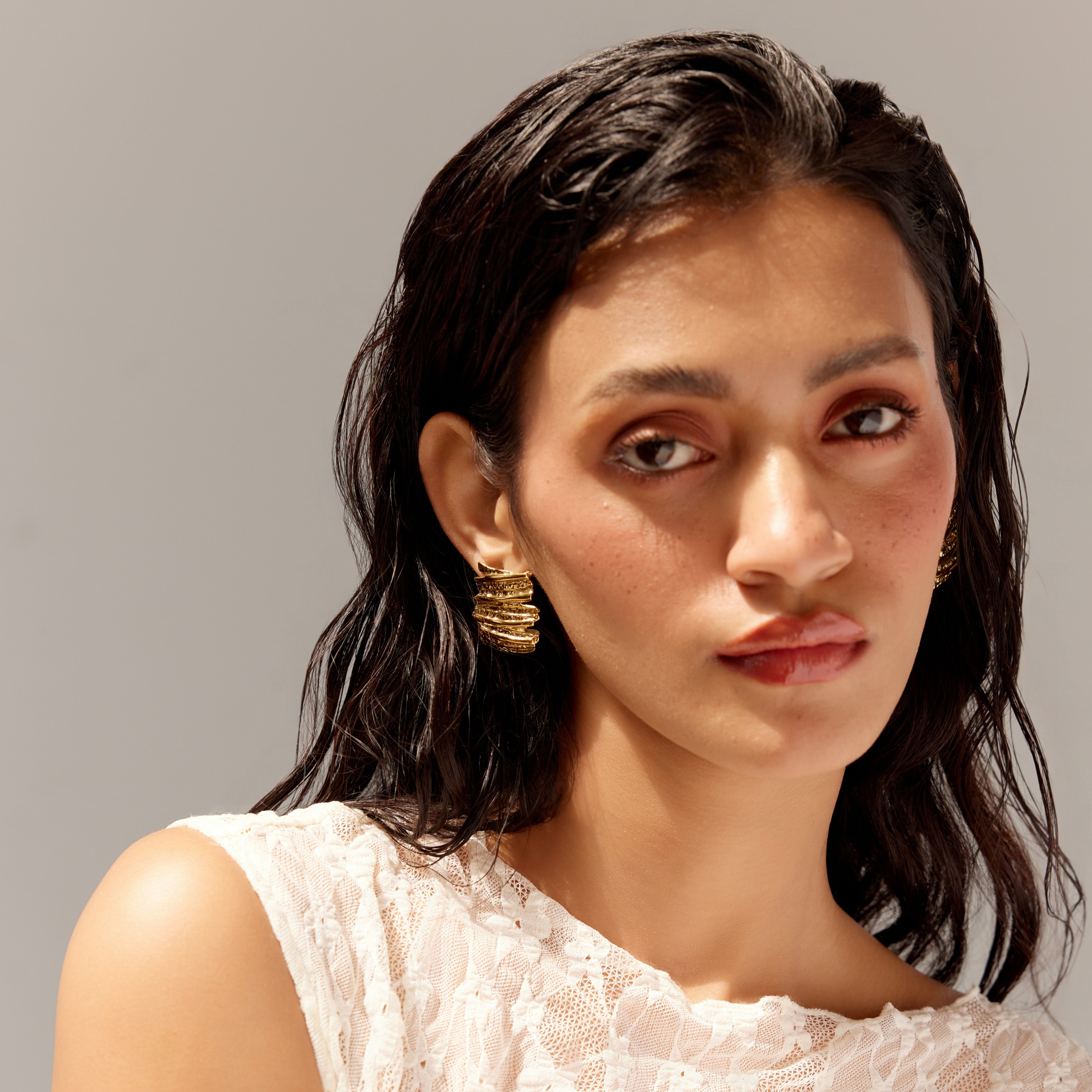 Dewi Demure Textured Earrings in 18K Gold Plated