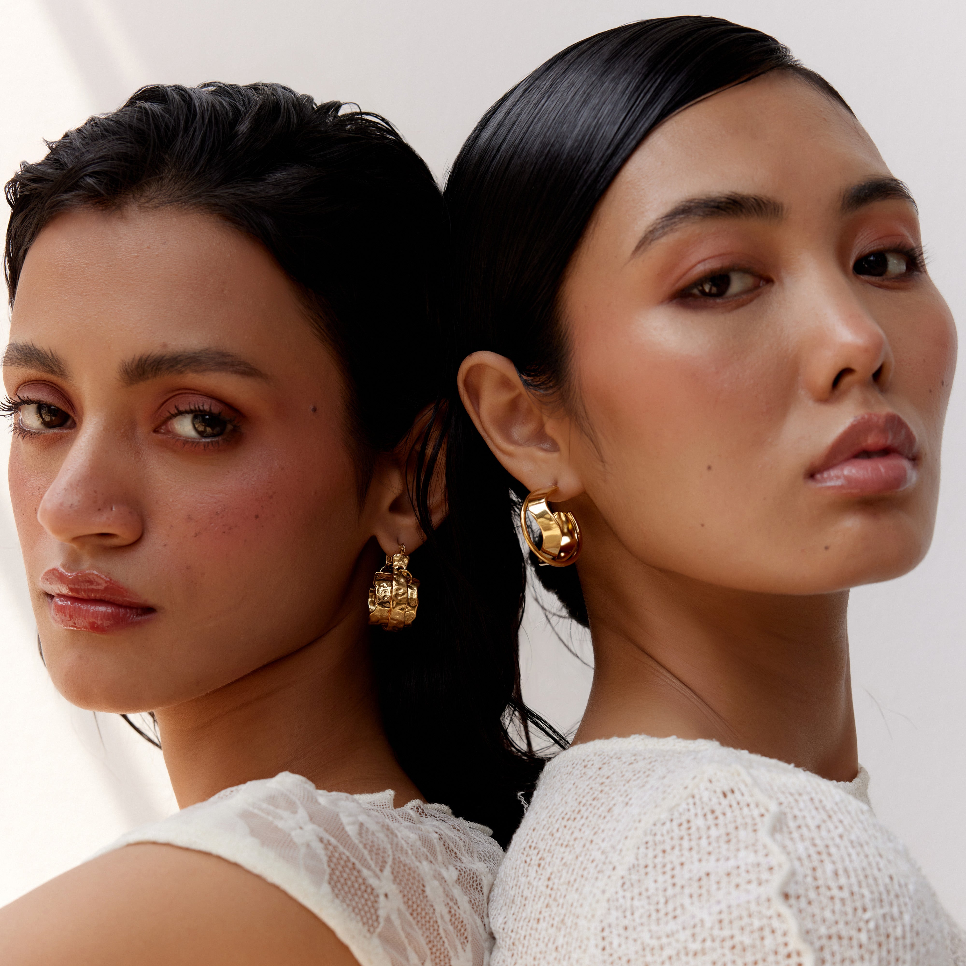 Canggu Double Layered Textured Earrings in 18K Gold Plated