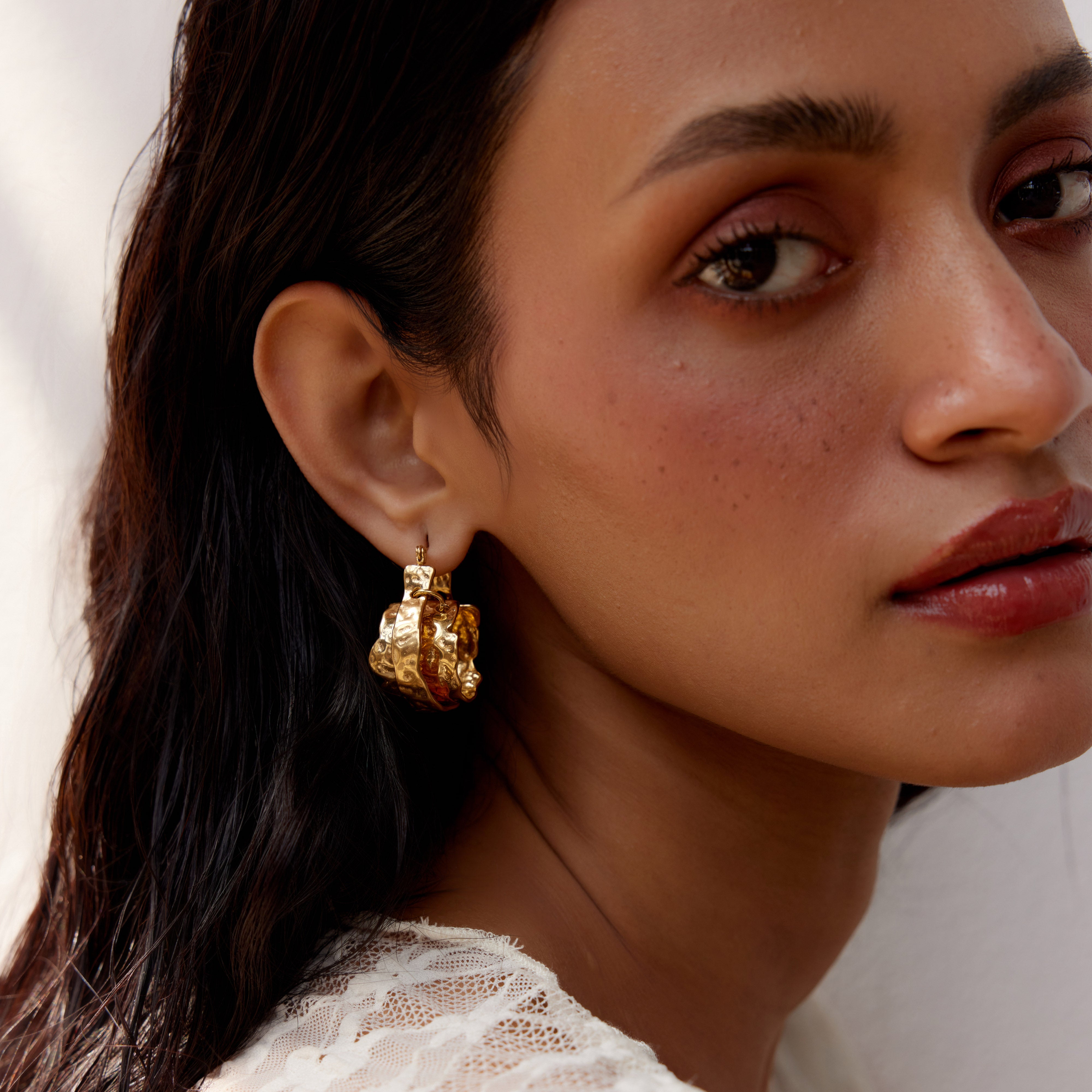 Canggu Double Layered Textured Earrings in 18K Gold Plated