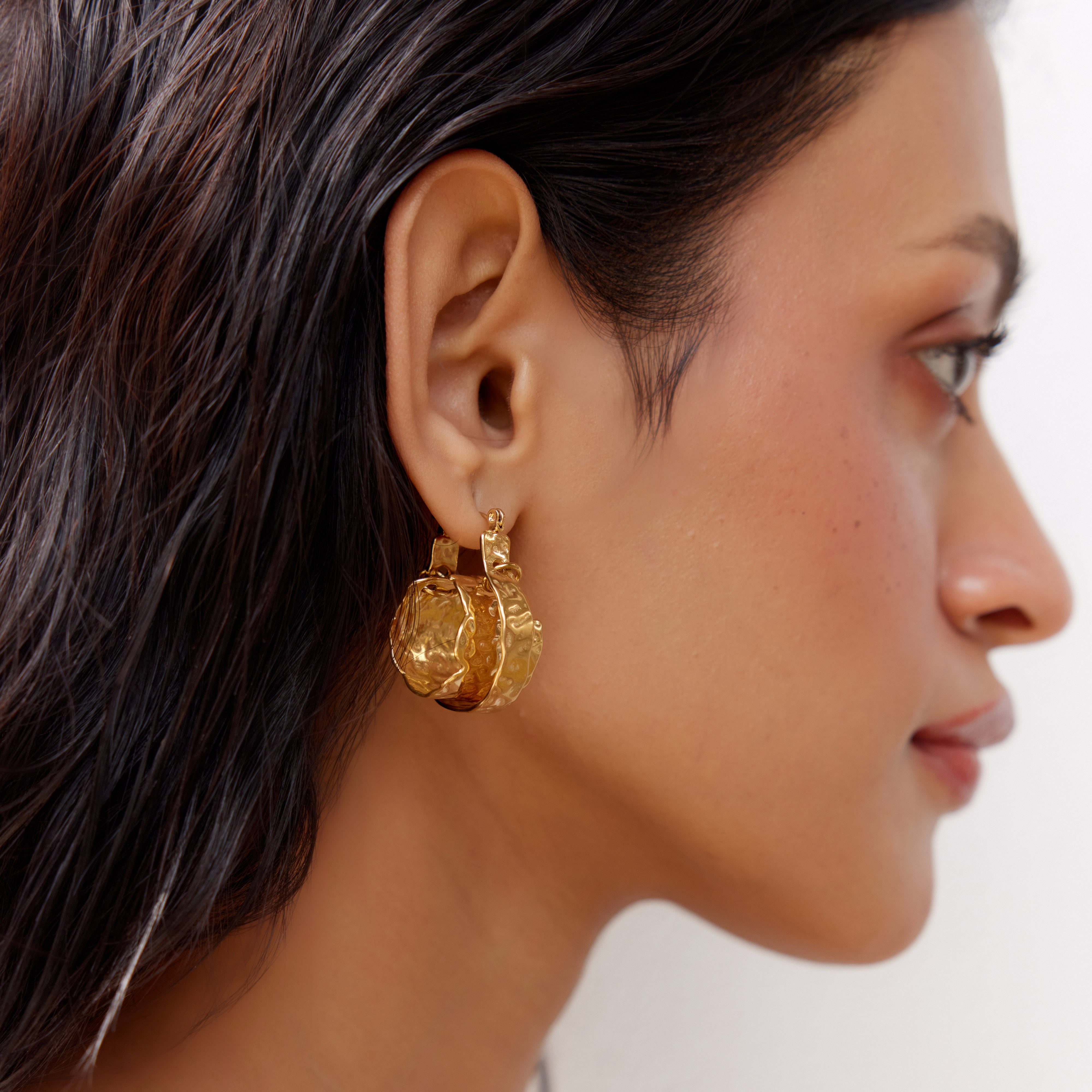 Canggu Double Layered Textured Earrings in 18K Gold Plated