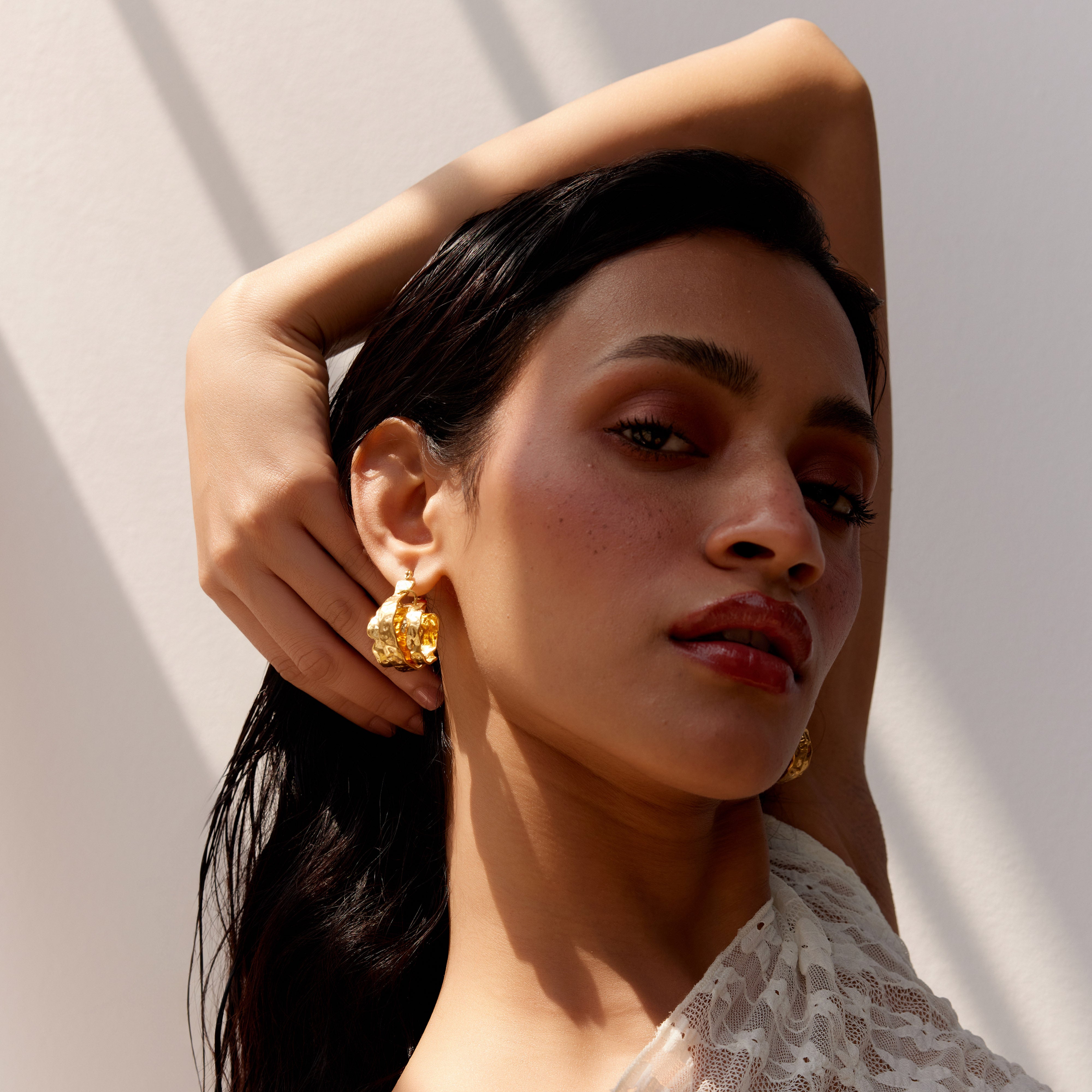 Canggu Double Layered Textured Earrings in 18K Gold Plated