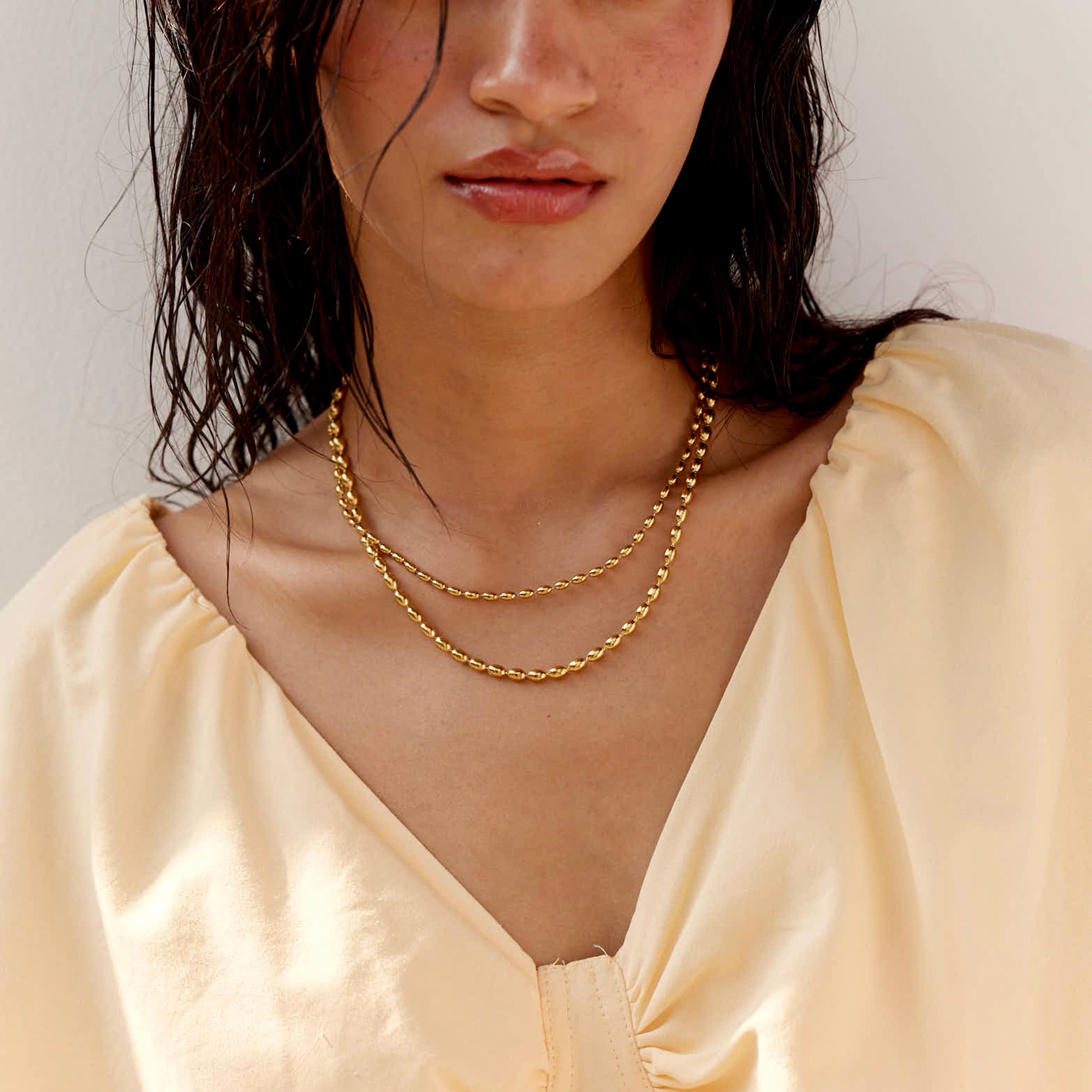 Emas Gold Beaded Layered Necklace in 18K Gold Plated