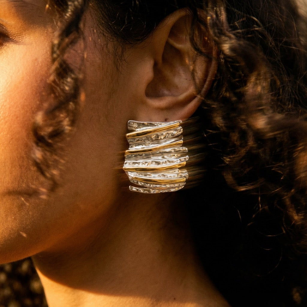 Salora Earrings – Mixed Metals Textured Statement Drops