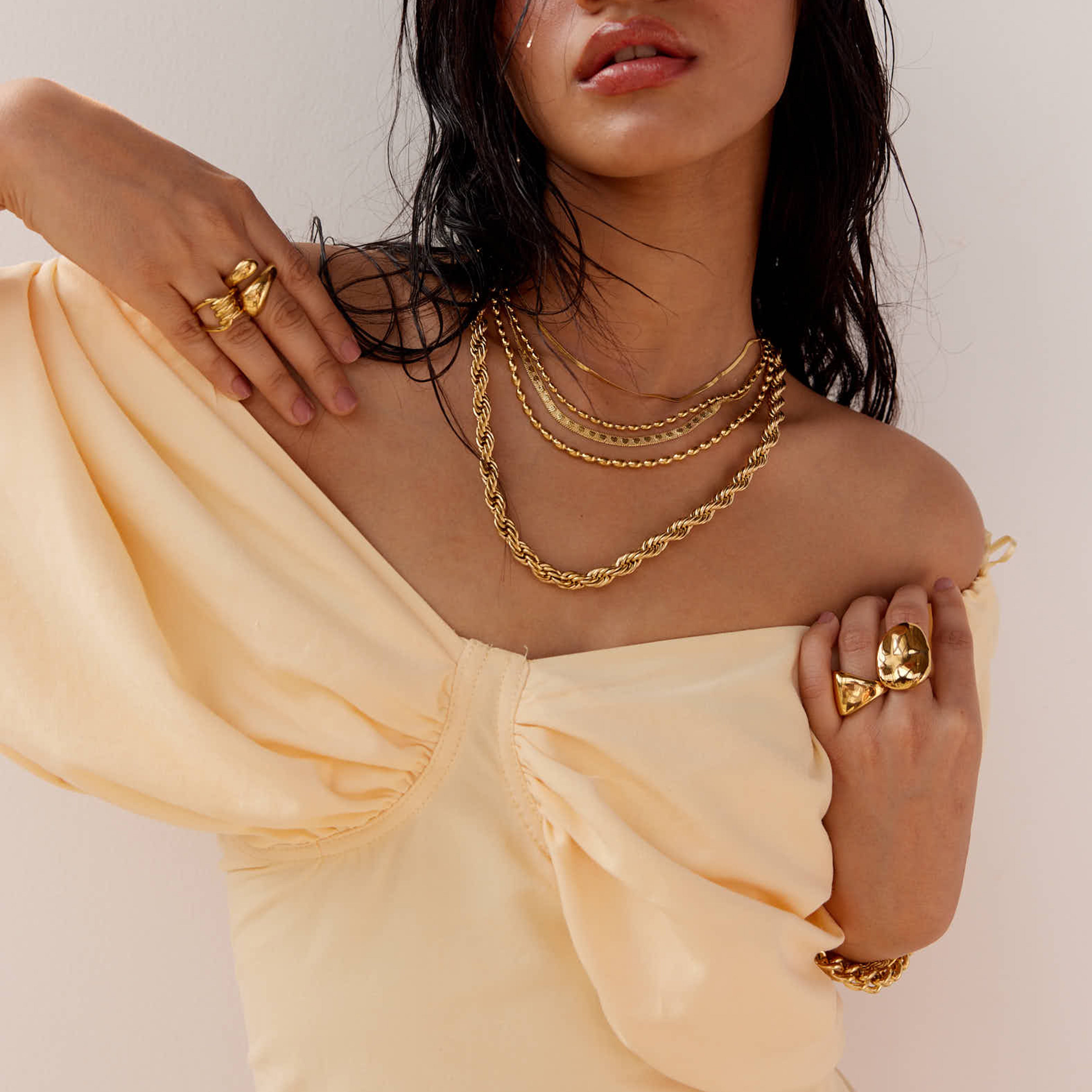 Emas Gold Beaded Layered Necklace in 18K Gold Plated