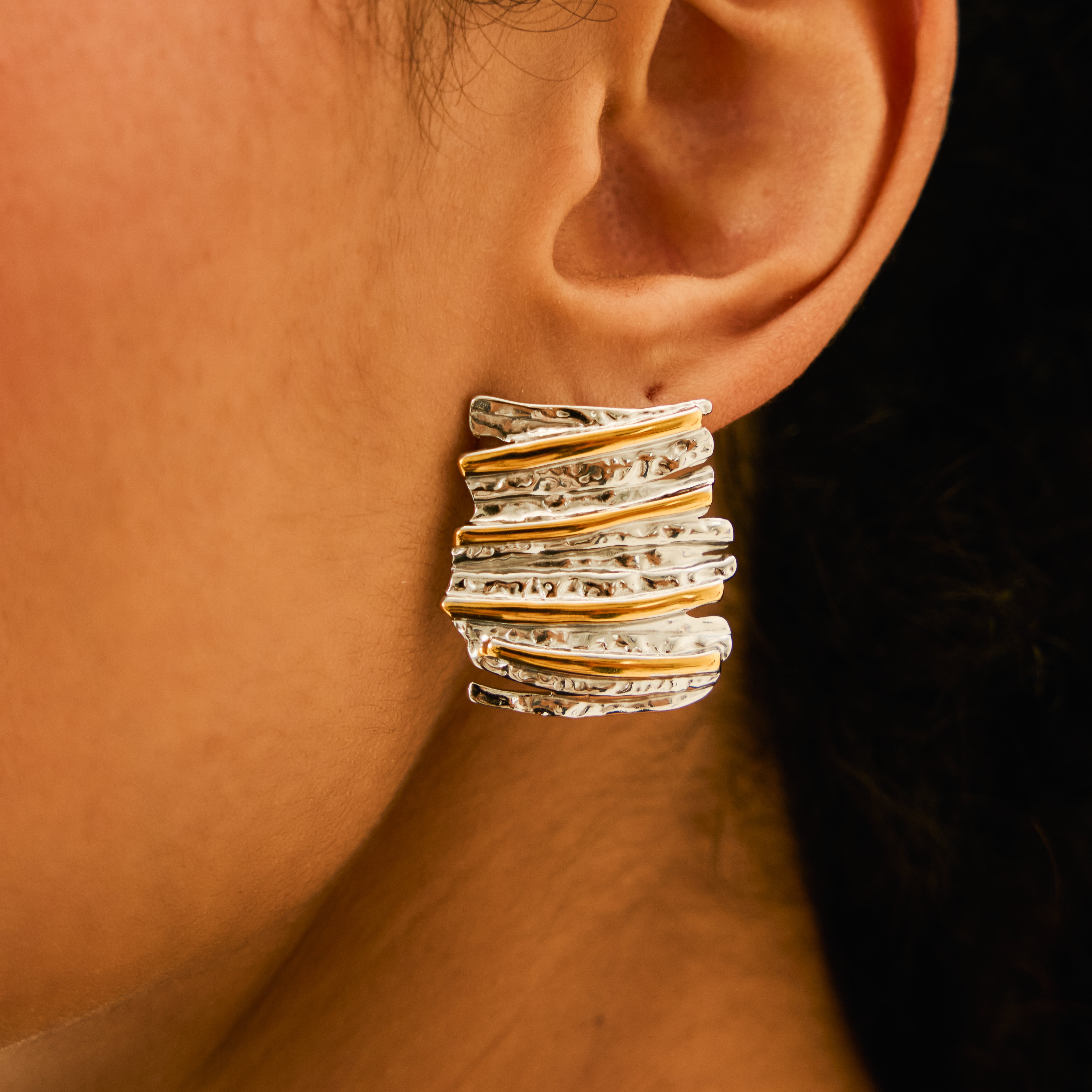 Salora Earrings – Mixed Metals Textured Statement Drops