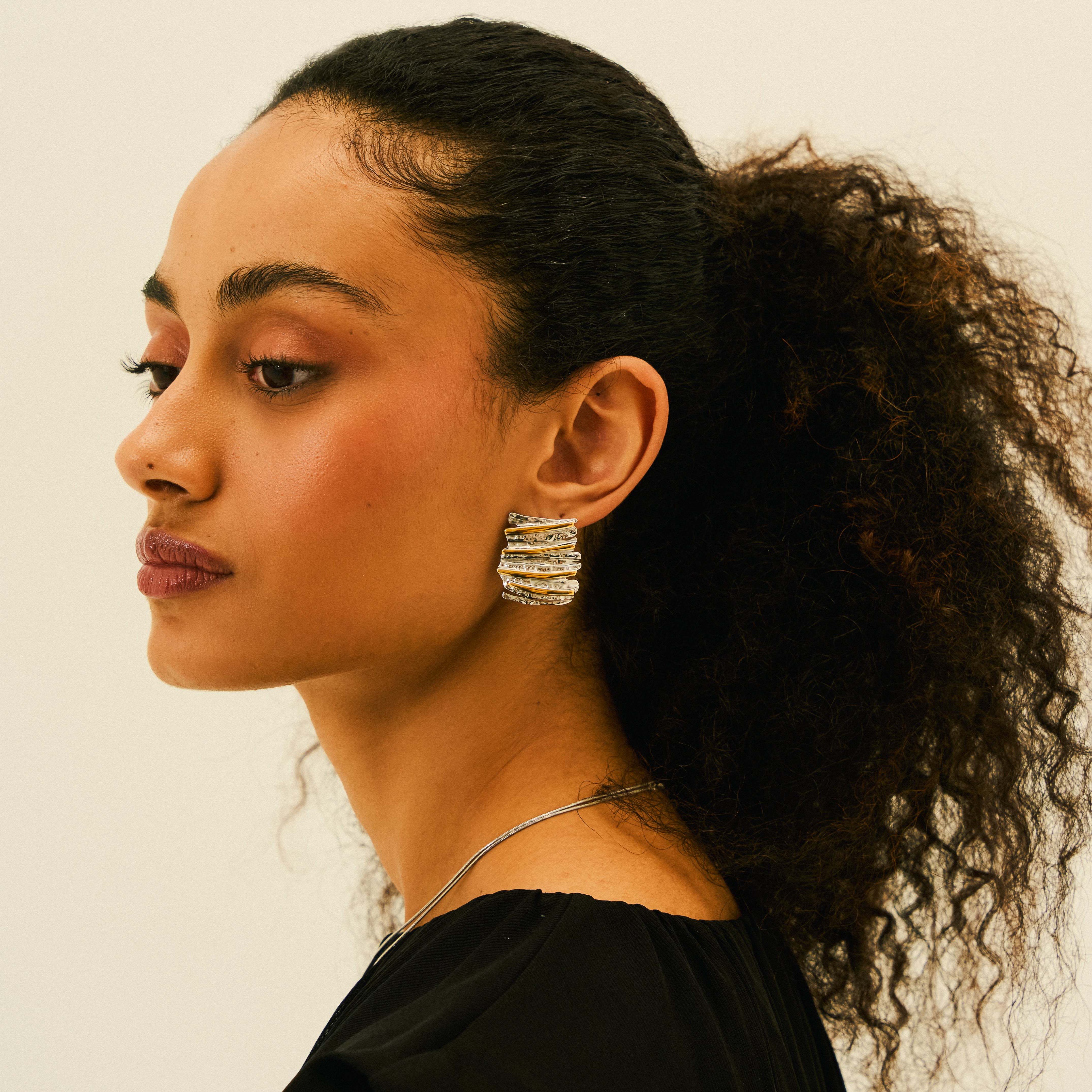 Salora Earrings – Mixed Metals Textured Statement Drops