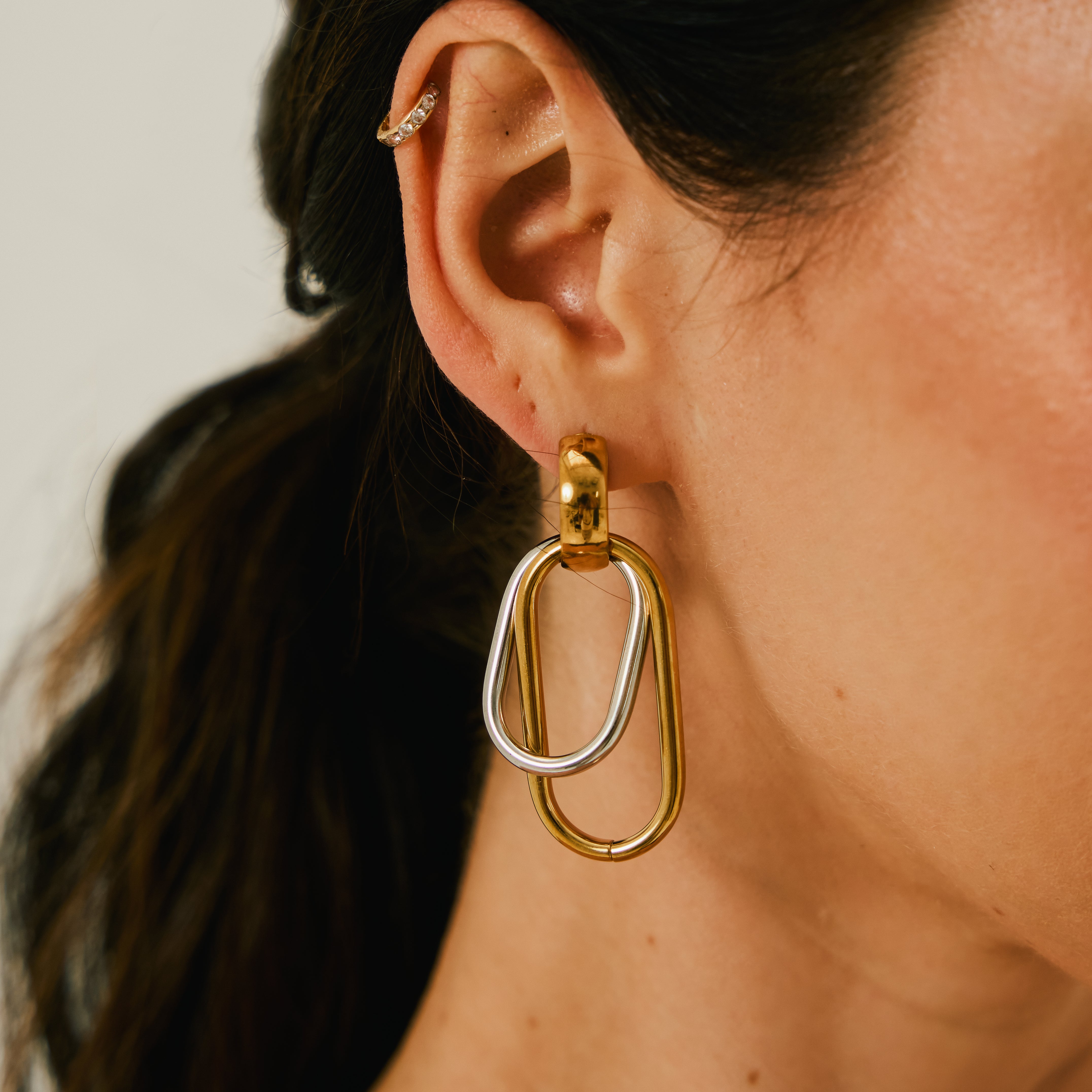 Vega Link Earrings – Mixed Metals Modern Statement Drops