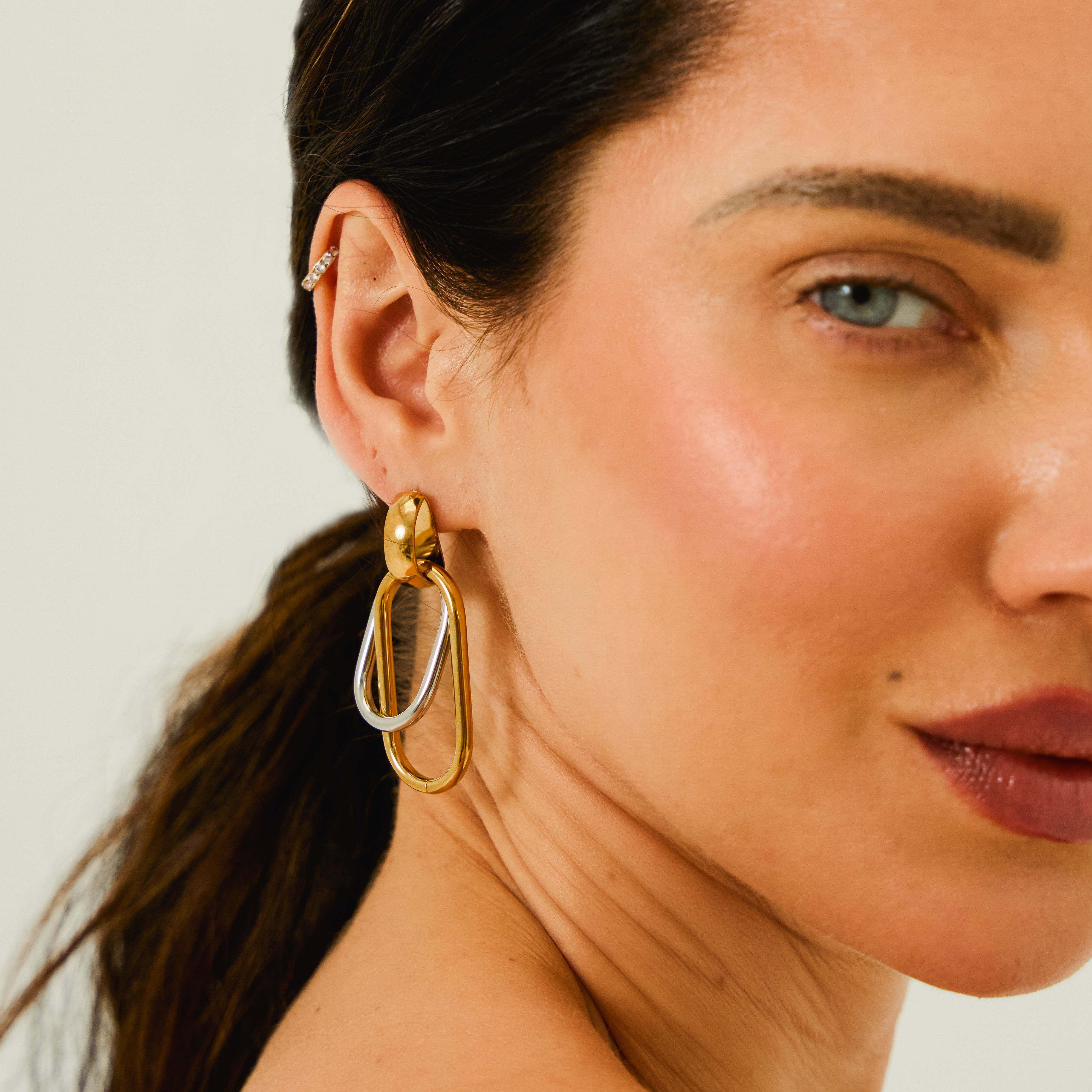 Vega Link Earrings – Mixed Metals Modern Statement Drops