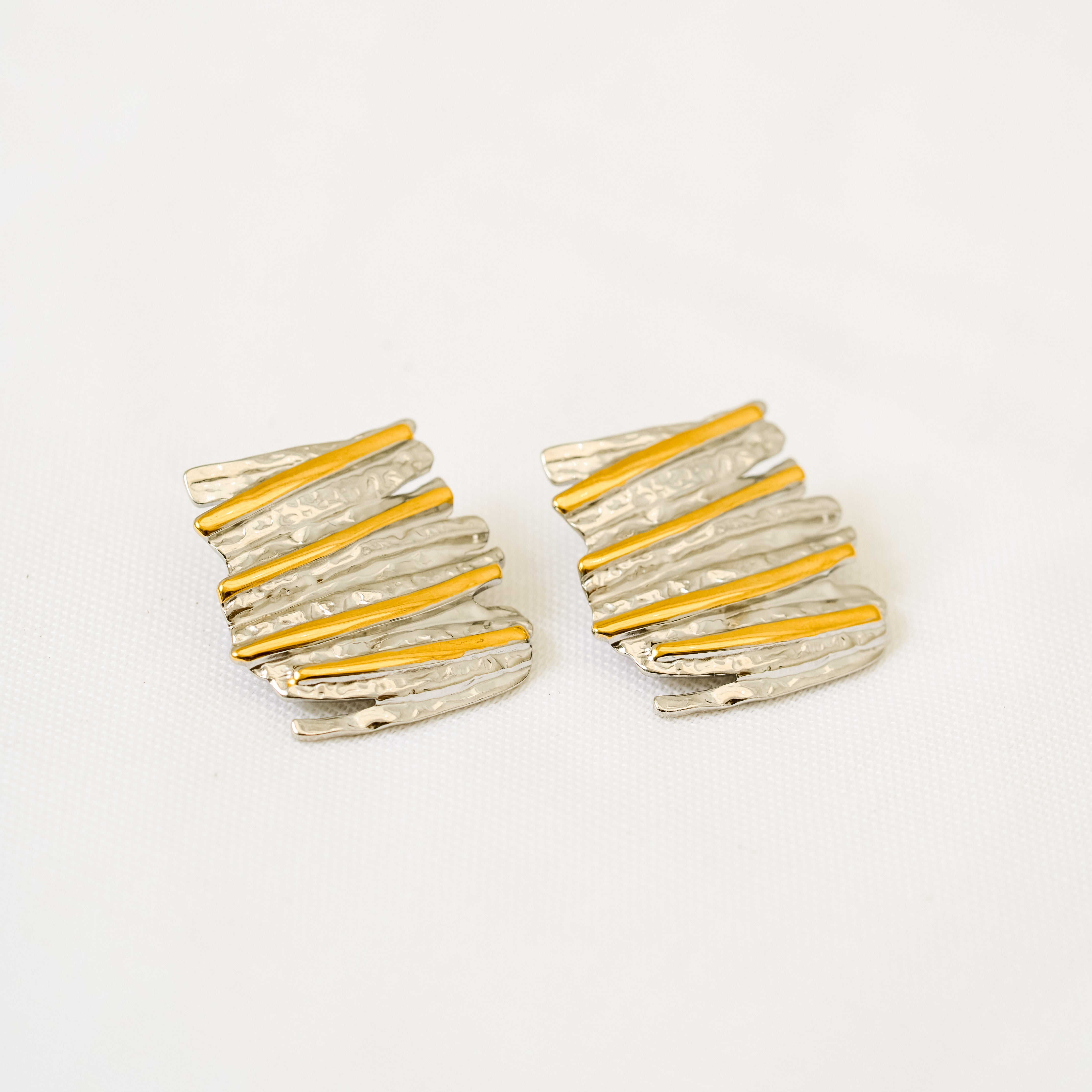 Salora Earrings – Mixed Metals Textured Statement Drops