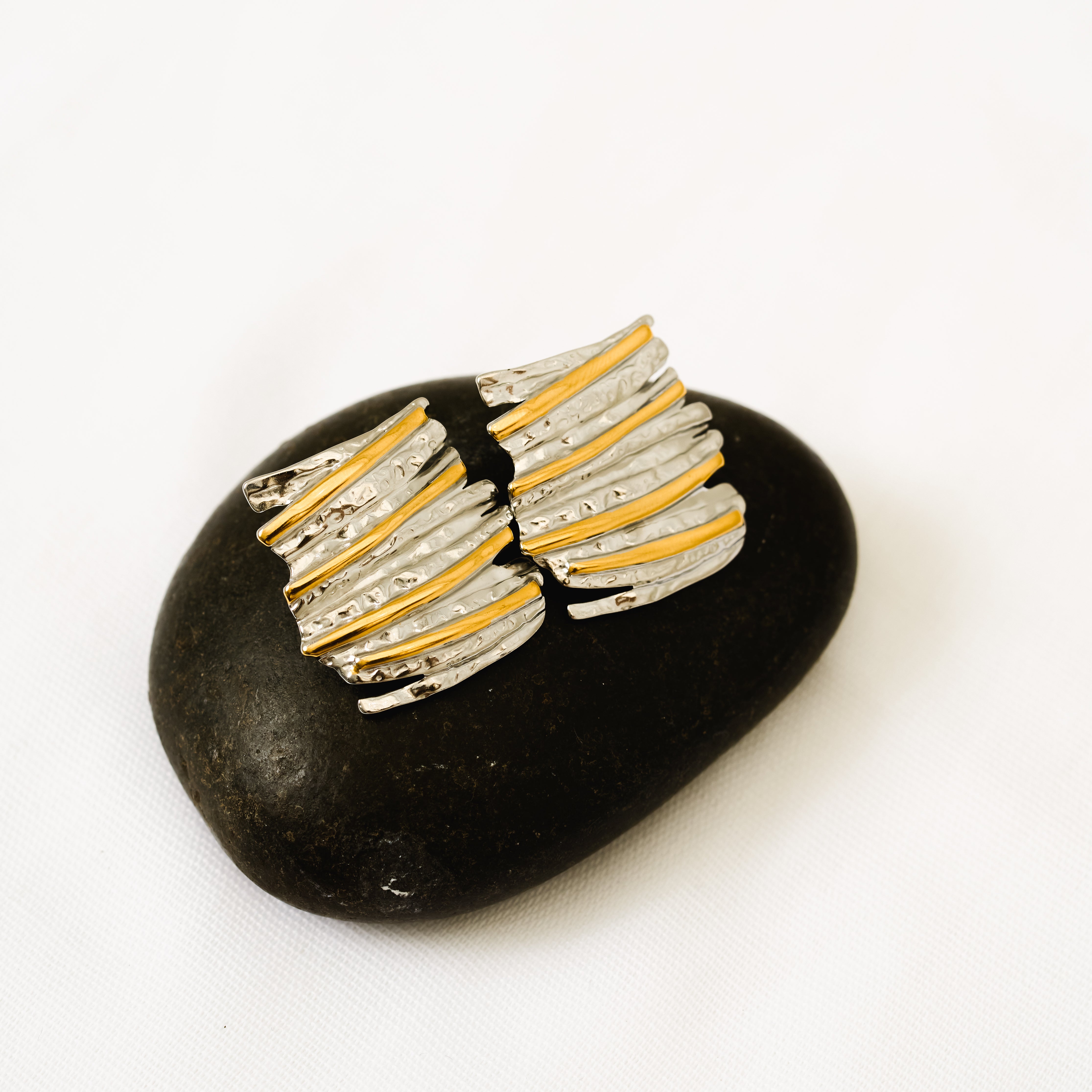 Salora Earrings – Mixed Metals Textured Statement Drops