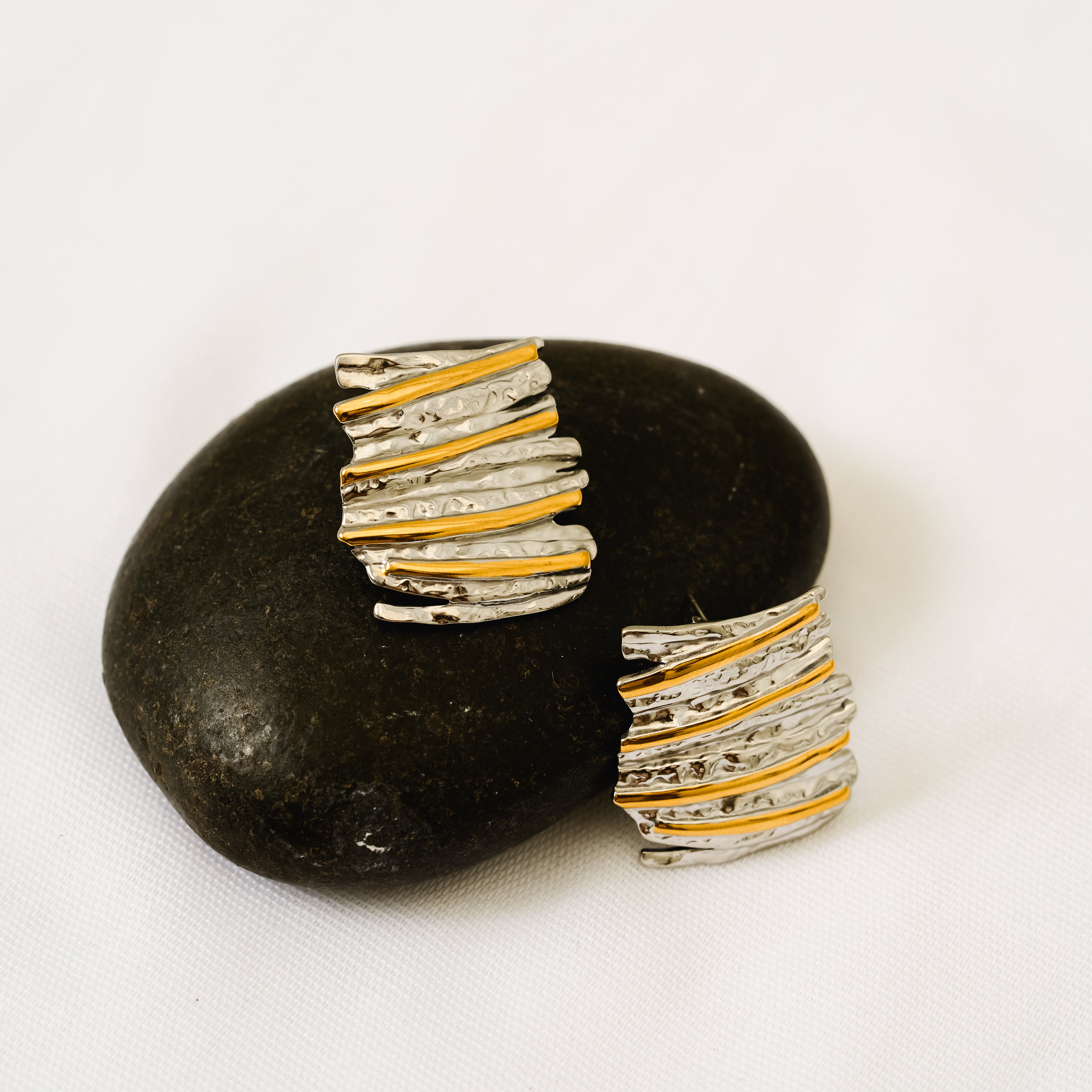 Salora Earrings – Mixed Metals Textured Statement Drops