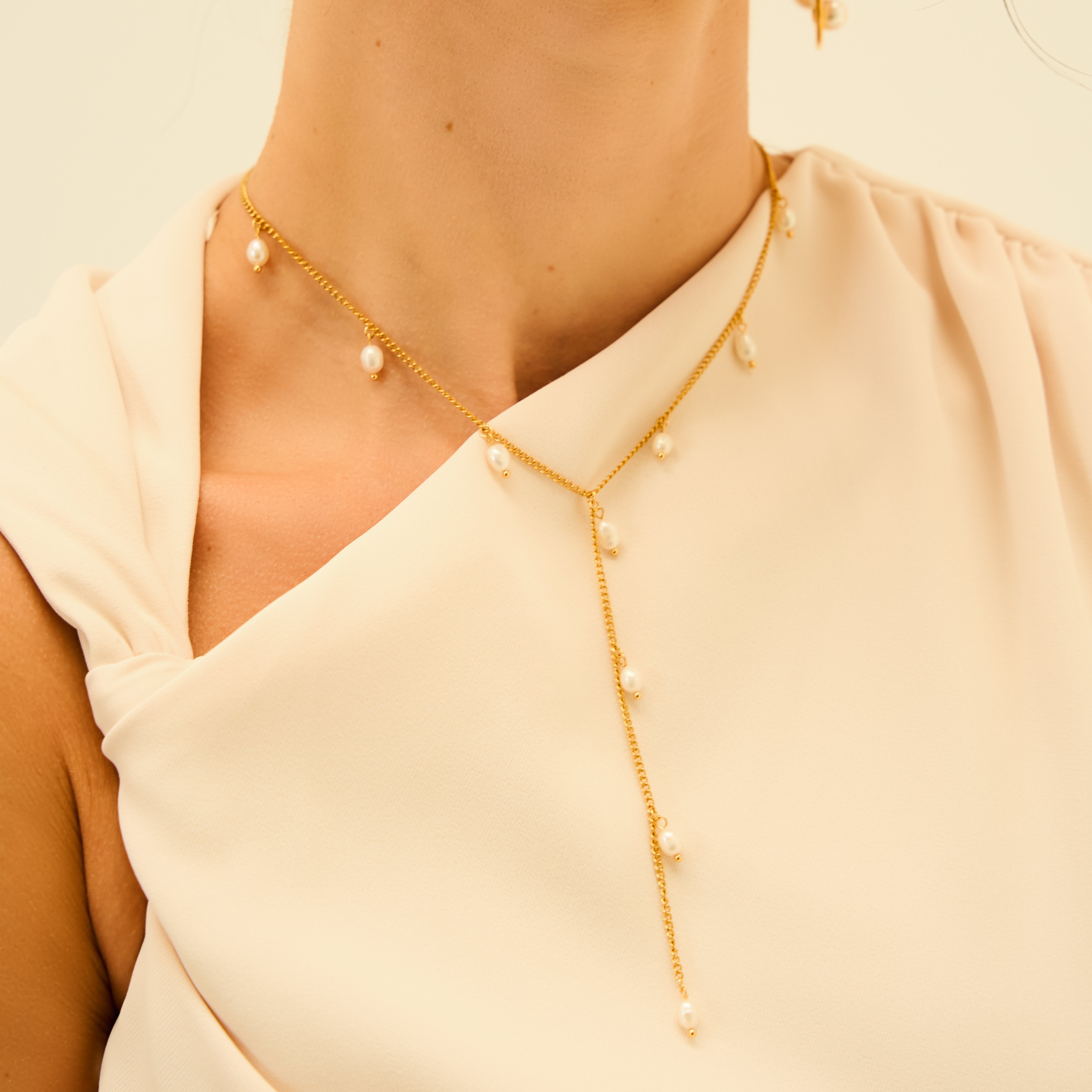 Amal Threaded Pearl Necklace in 18K Gold Plated
