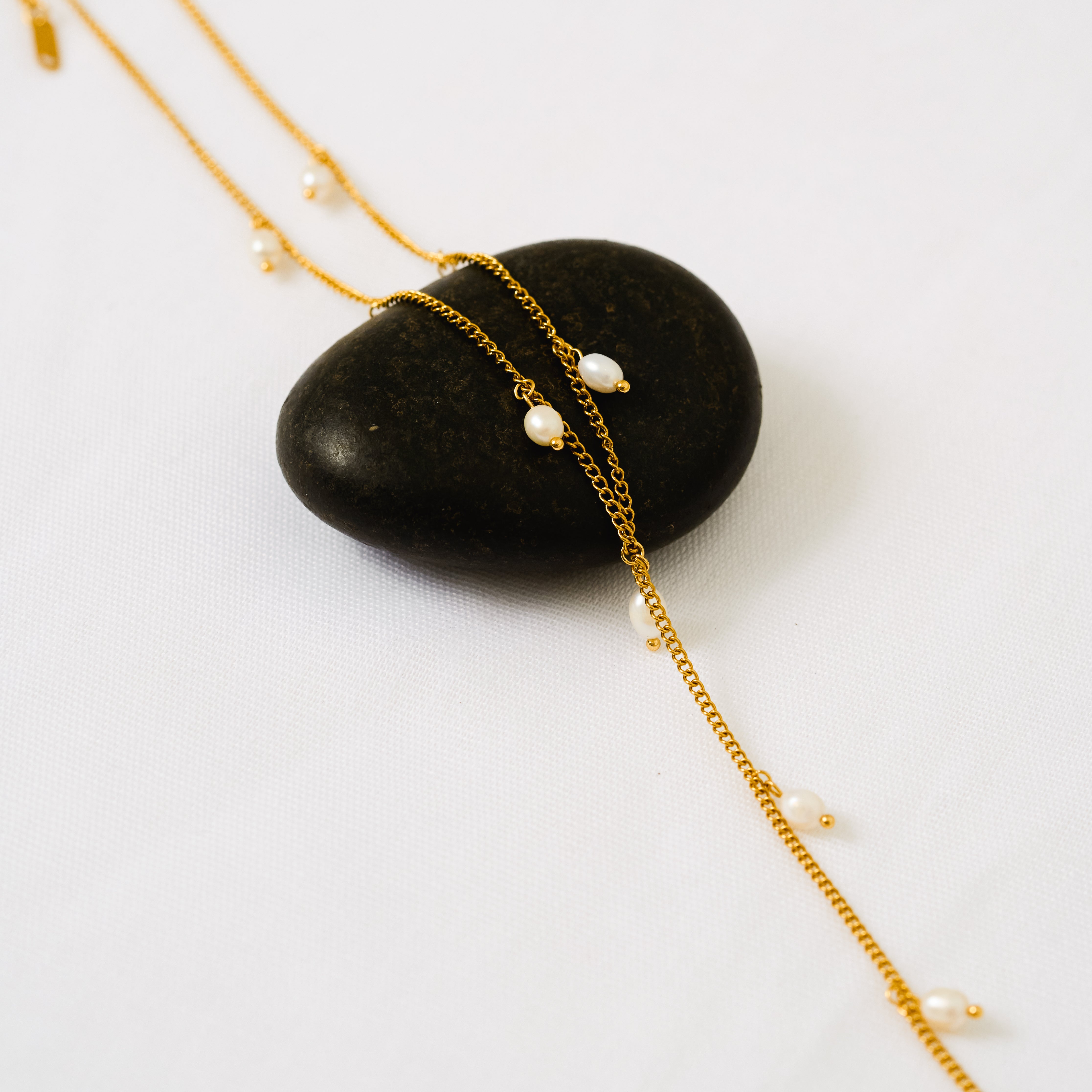 Amal Threaded Pearl Necklace in 18K Gold Plated