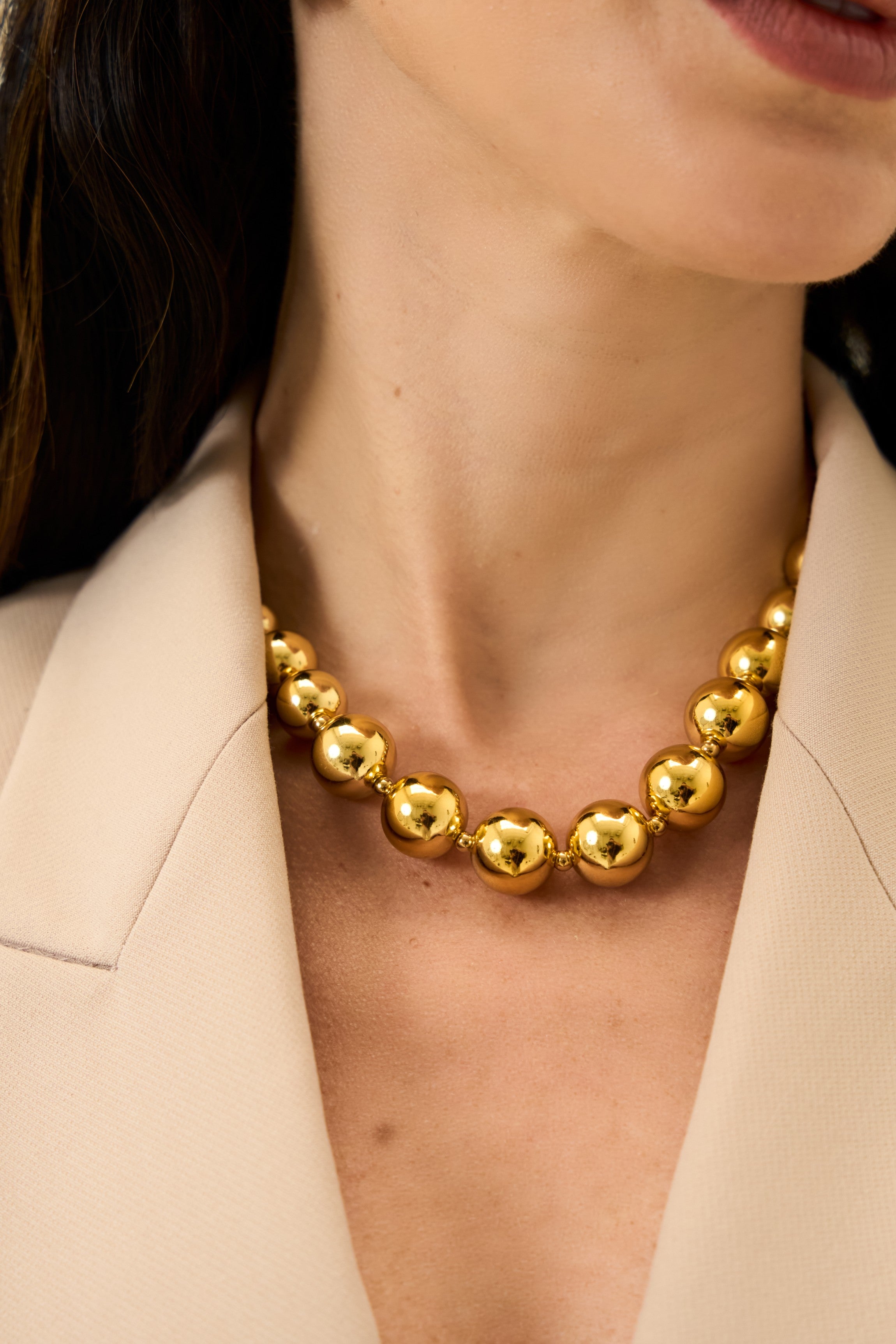 Lune Bead Statement Gold Necklace in 18K Gold Plated