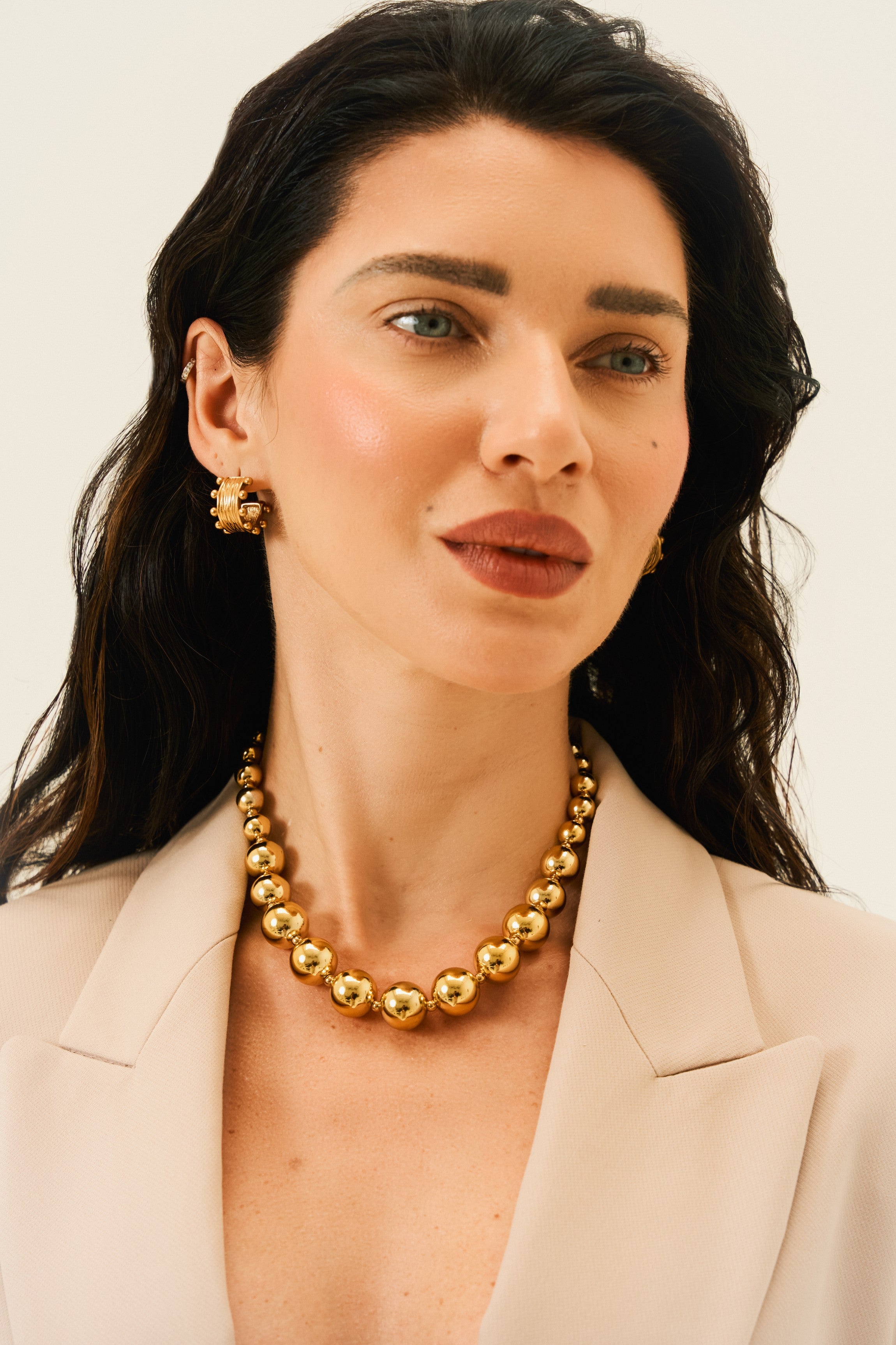 Lune Bead Statement Gold Necklace in 18K Gold Plated