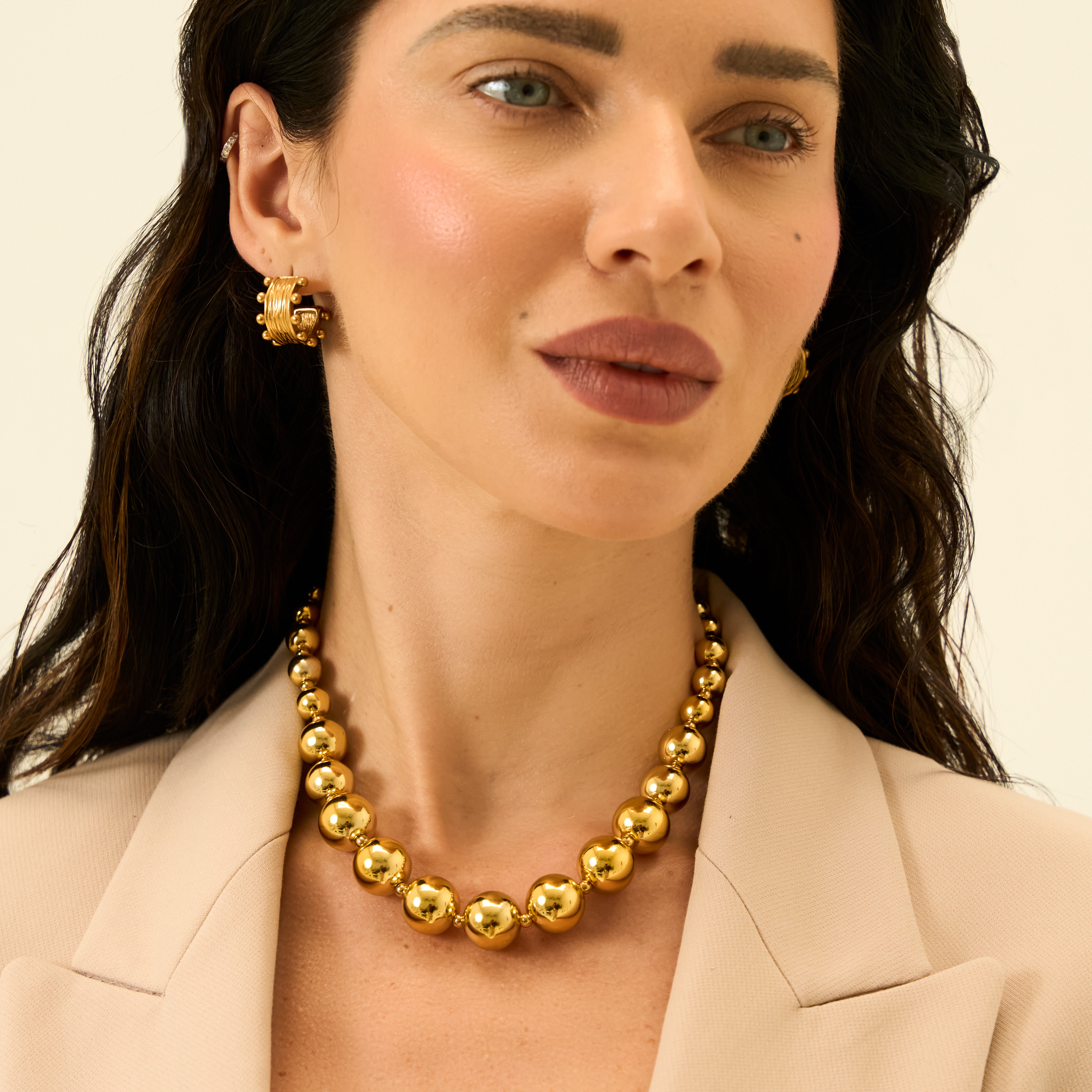 Lune Bead Statement Gold Necklace in 18K Gold Plated