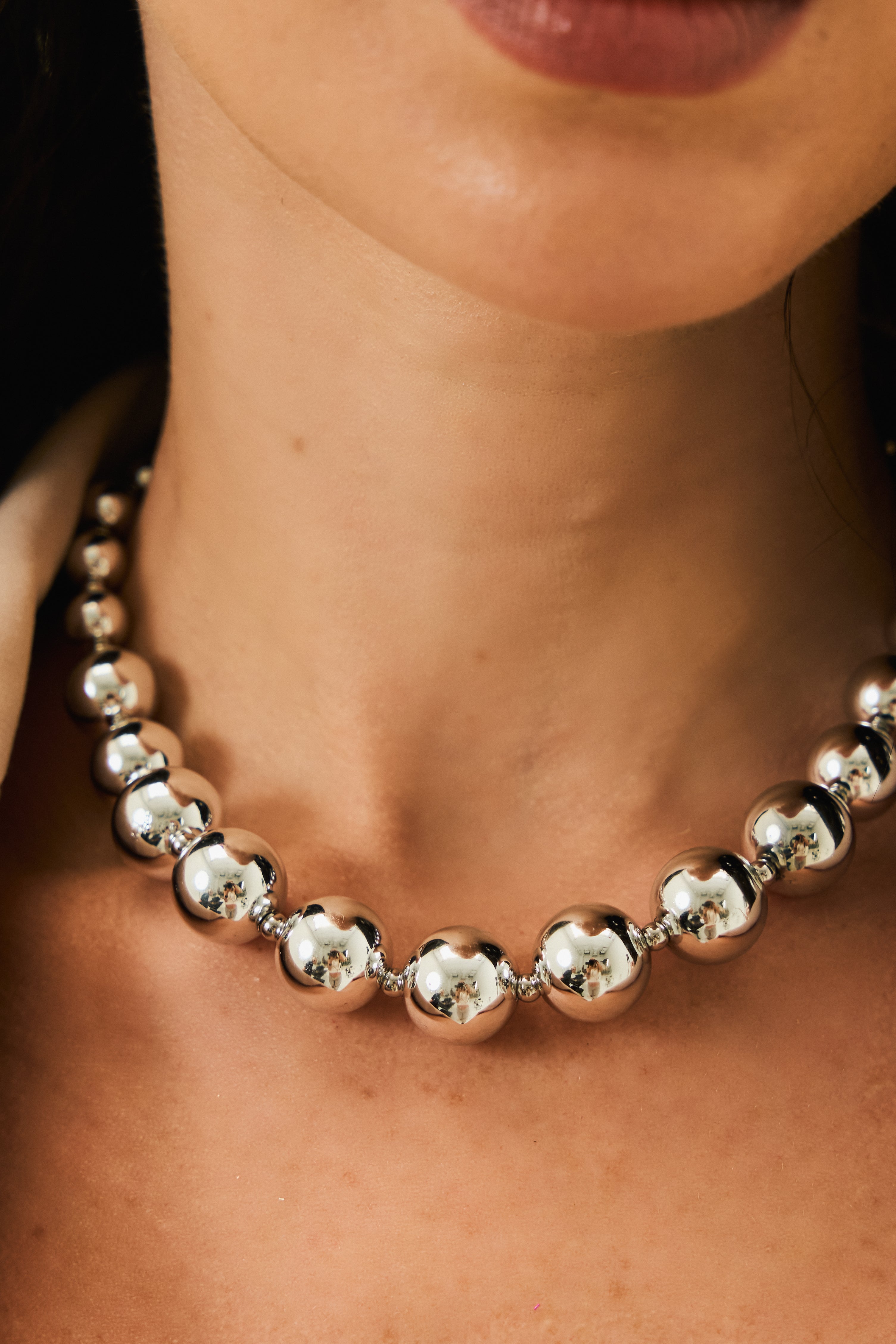 Lune Bead Statement Silver Necklace