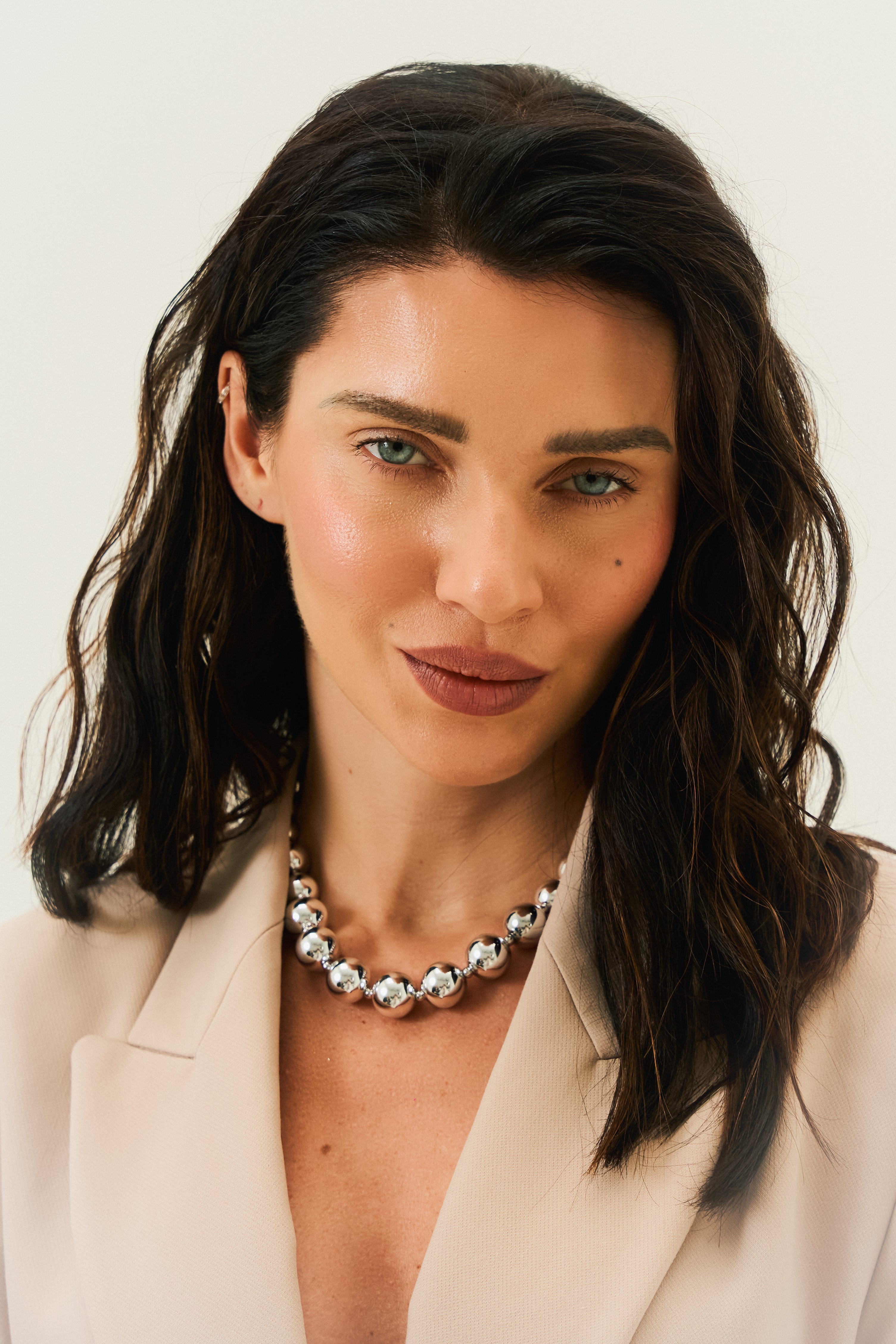 Lune Bead Statement Silver Necklace