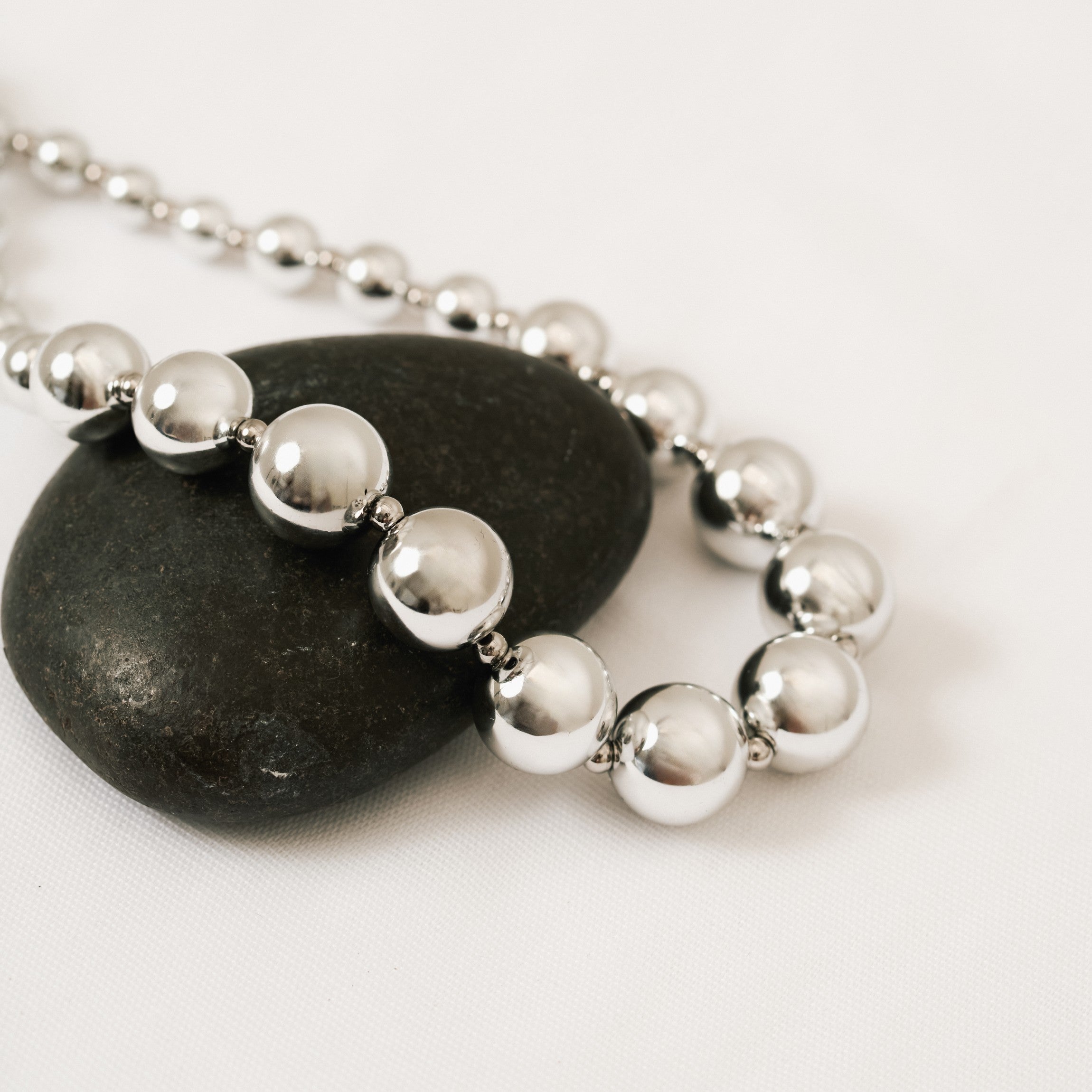 Lune Bead Statement Silver Necklace