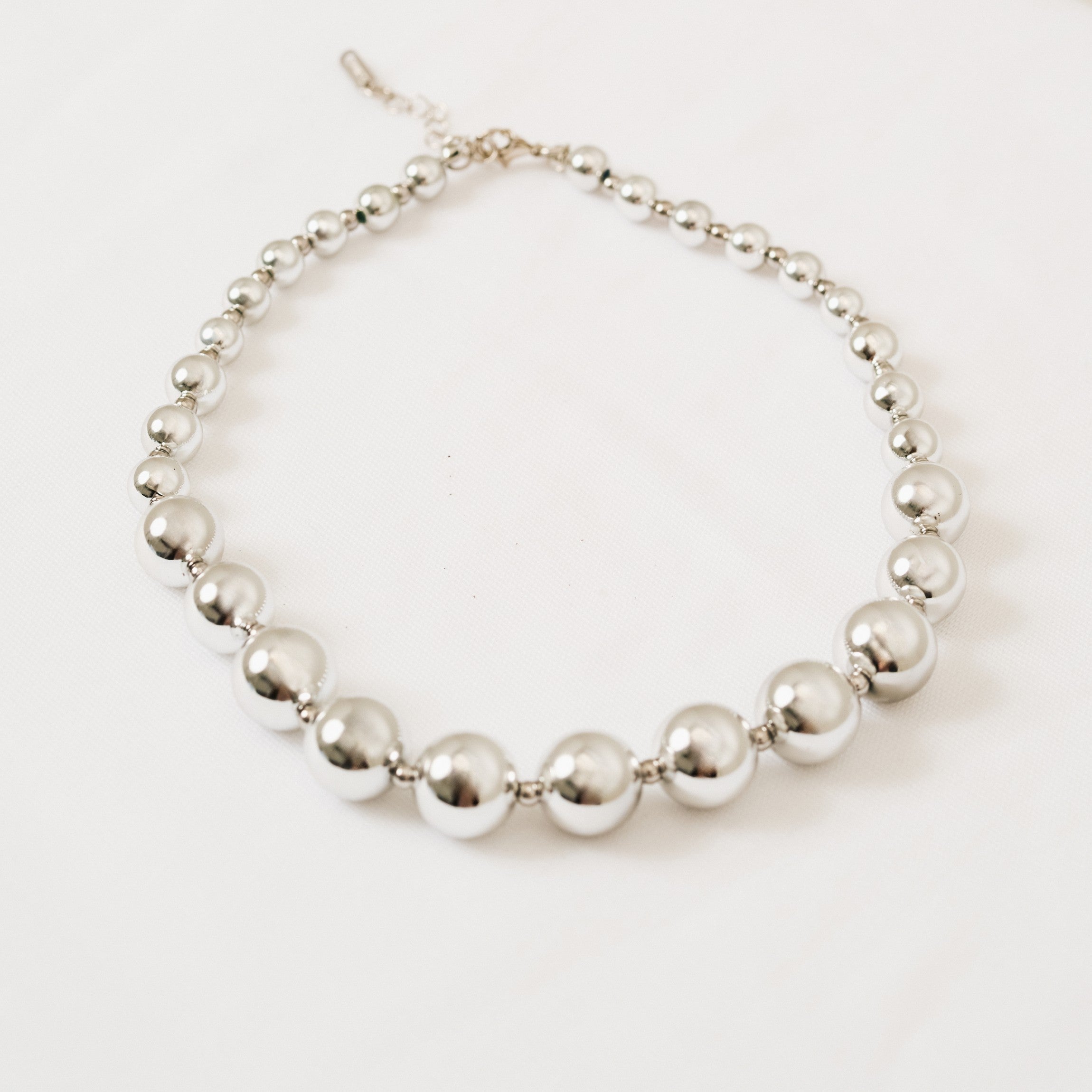 Lune Bead Statement Silver Necklace