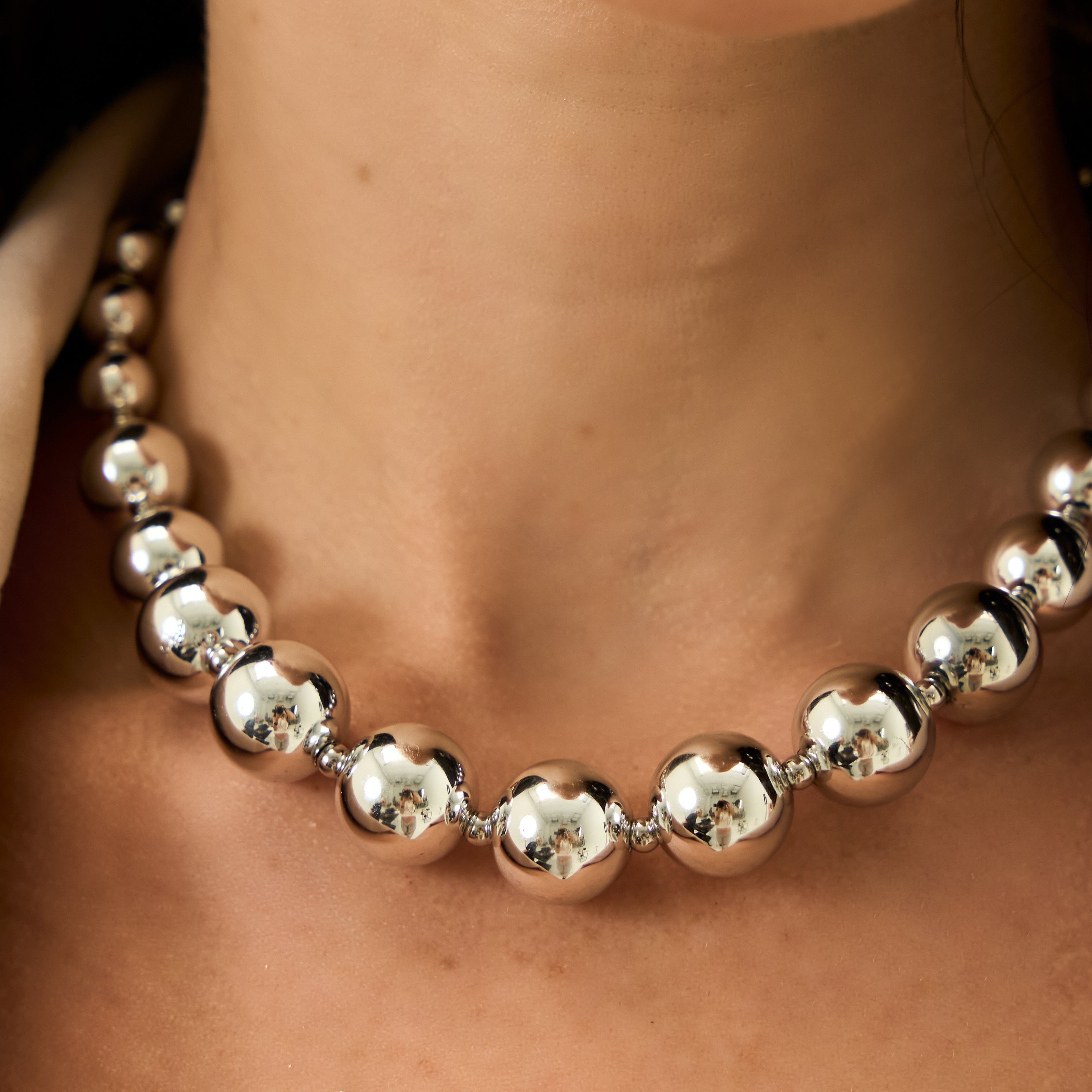 Lune Bead Statement Silver Necklace