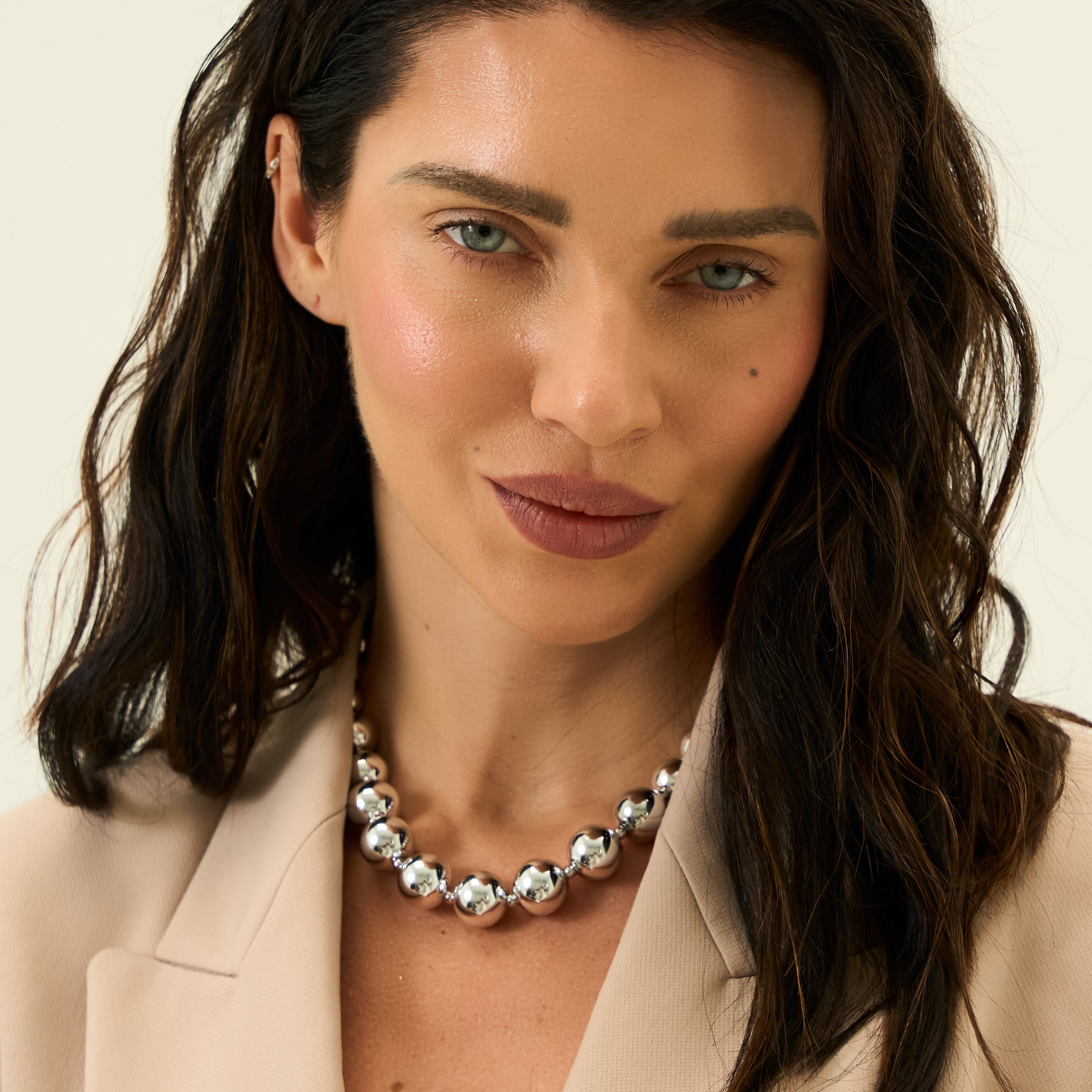 Lune Bead Statement Silver Necklace