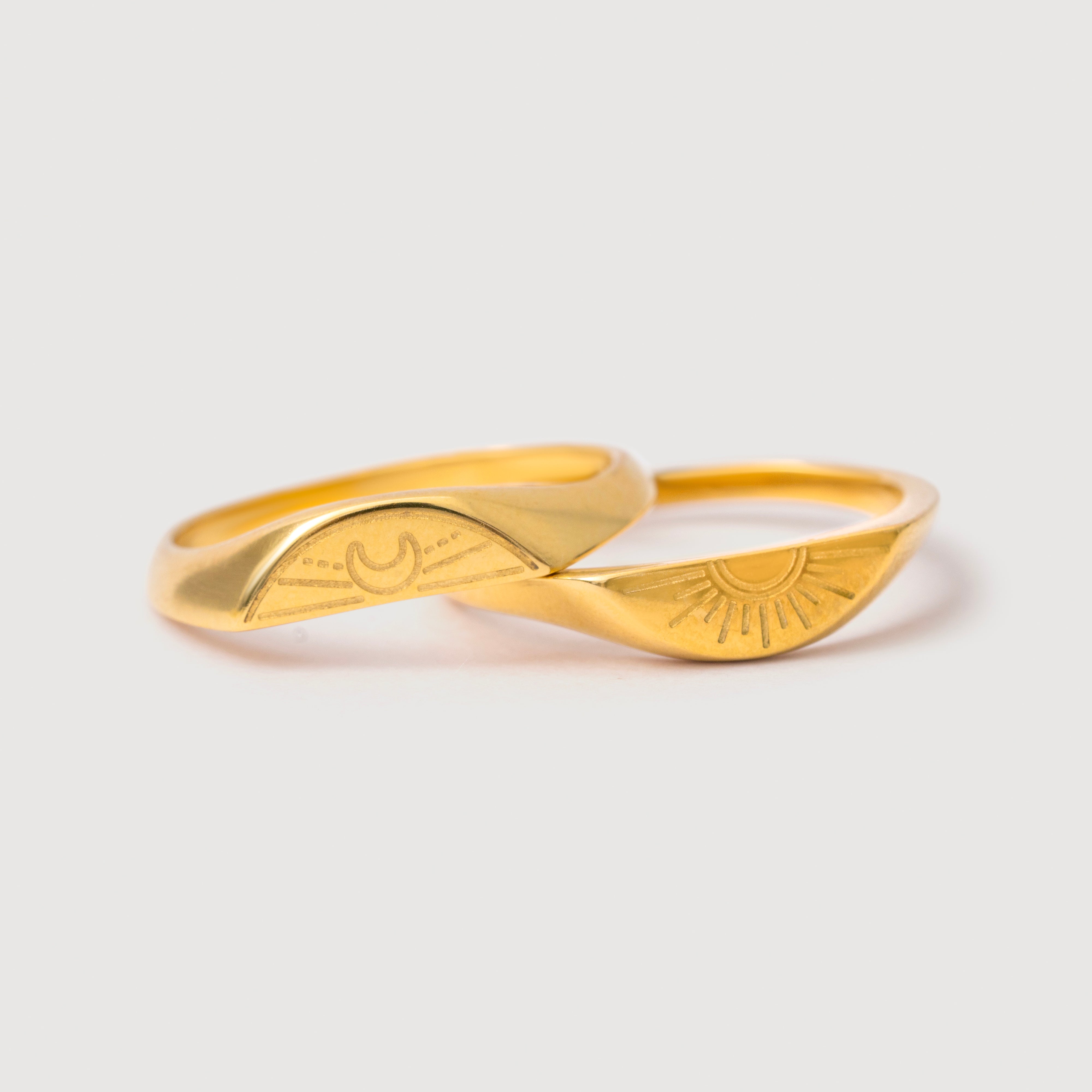 Sunrise & Moon Signet Ring Set in 18K Gold Plated