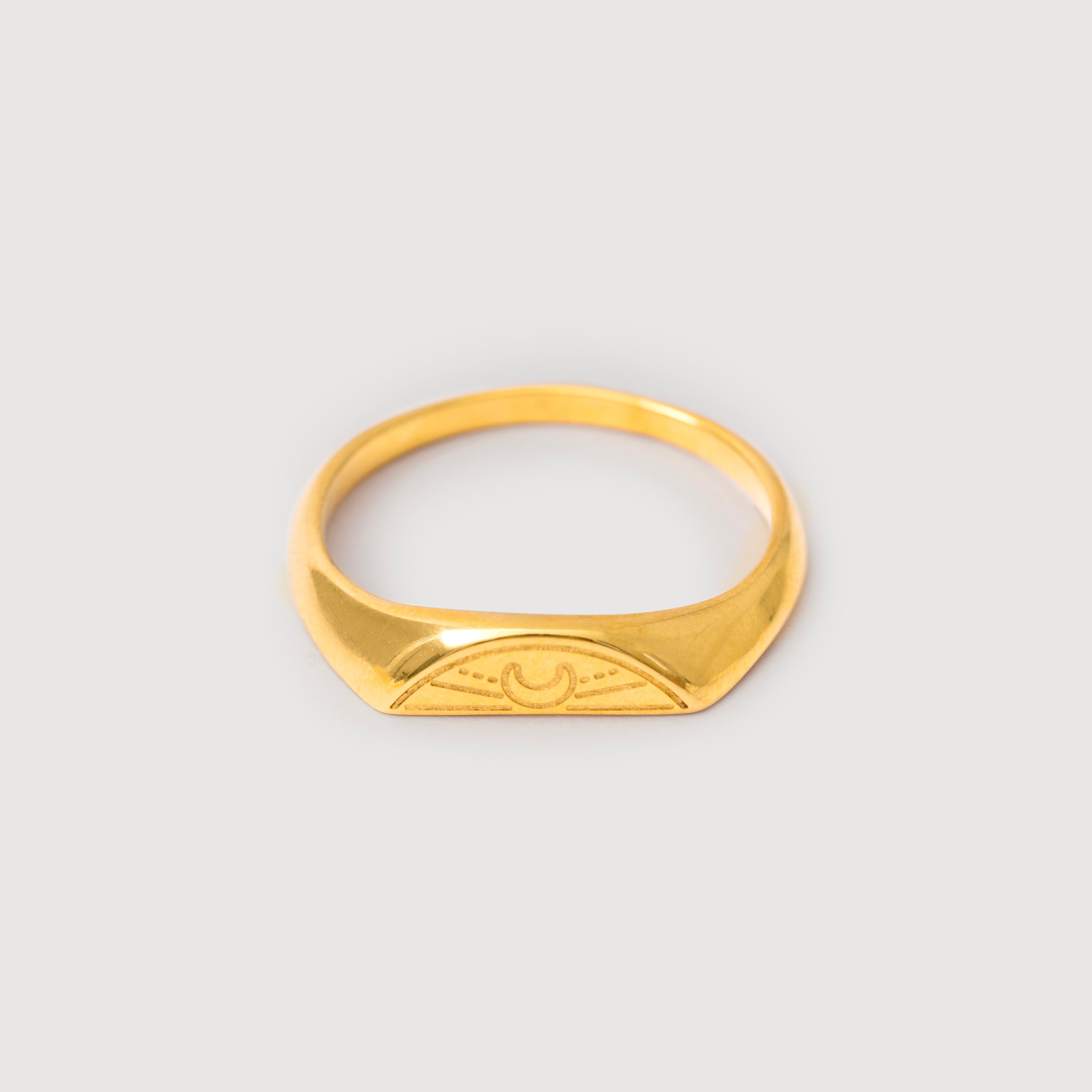 Sunrise & Moon Signet Ring Set in 18K Gold Plated