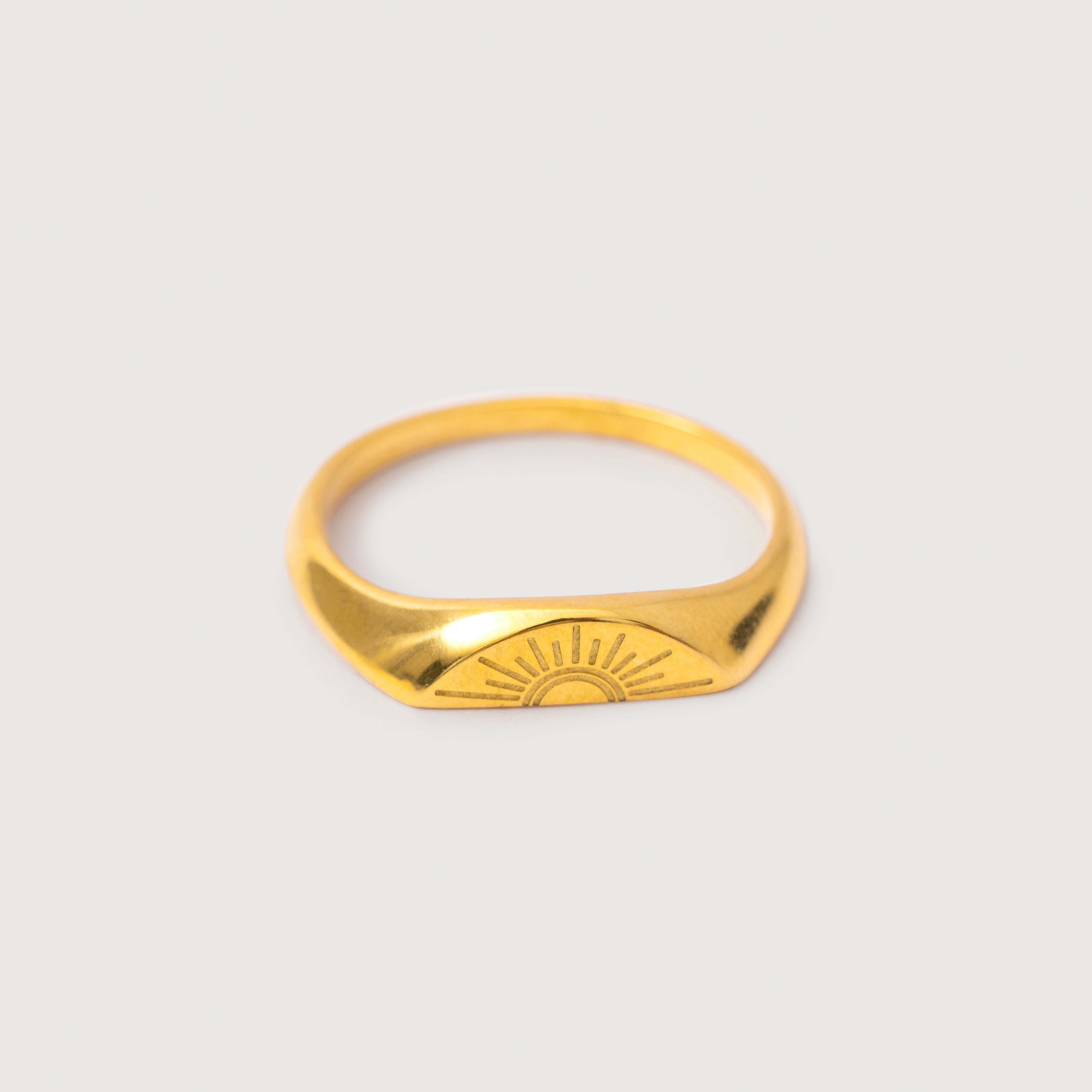 Sunrise & Moon Signet Ring Set in 18K Gold Plated