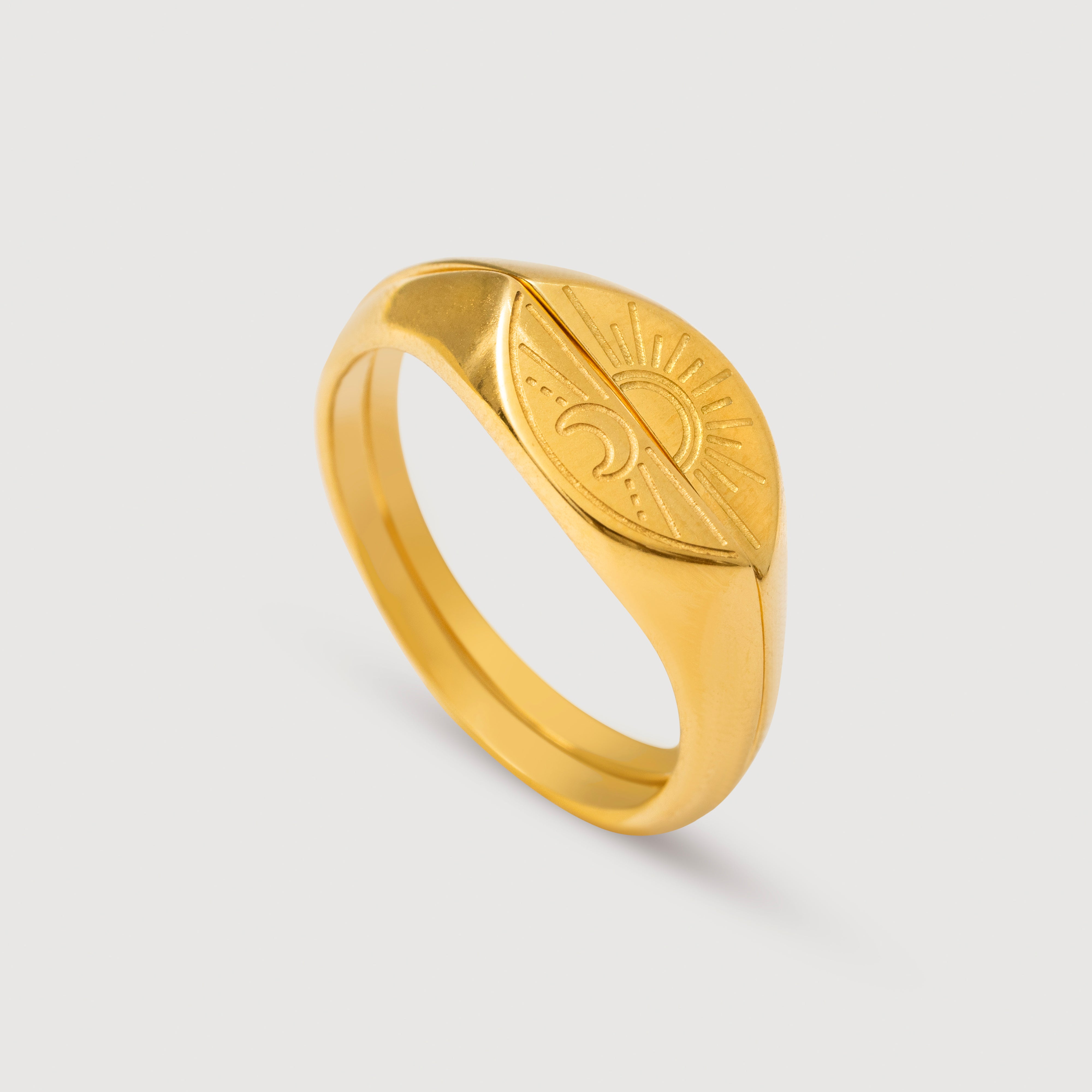 Sunrise & Moon Signet Ring Set in 18K Gold Plated